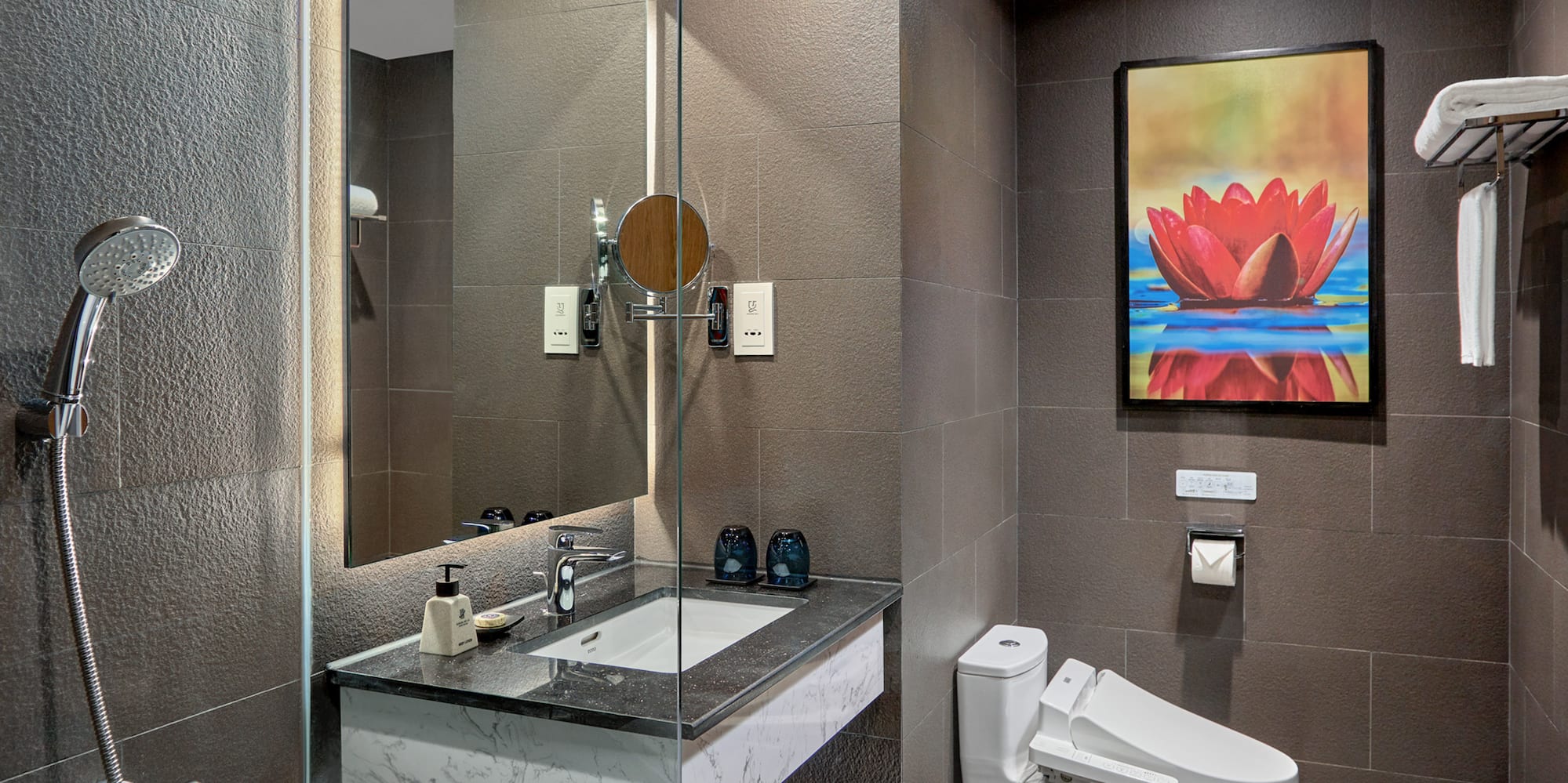 a bathroom with a bathtub and a toilet