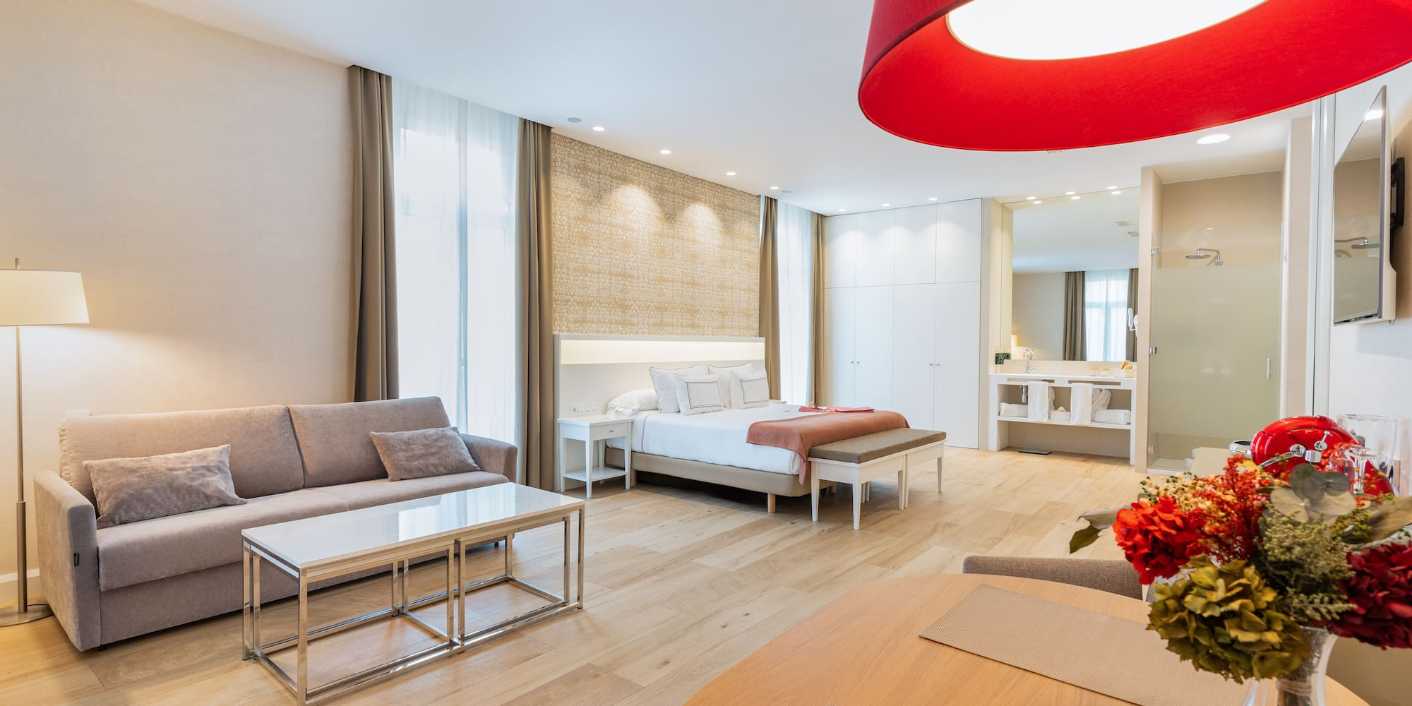 a room with a bed and a couch