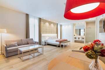 a room with a bed and a couch