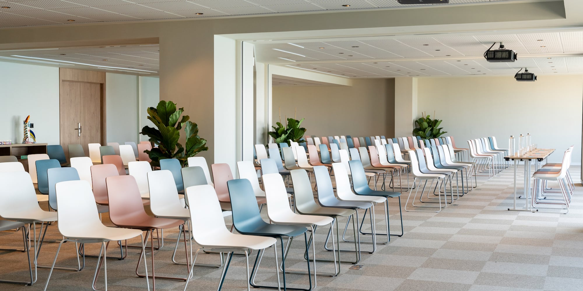 rows of chairs in a room