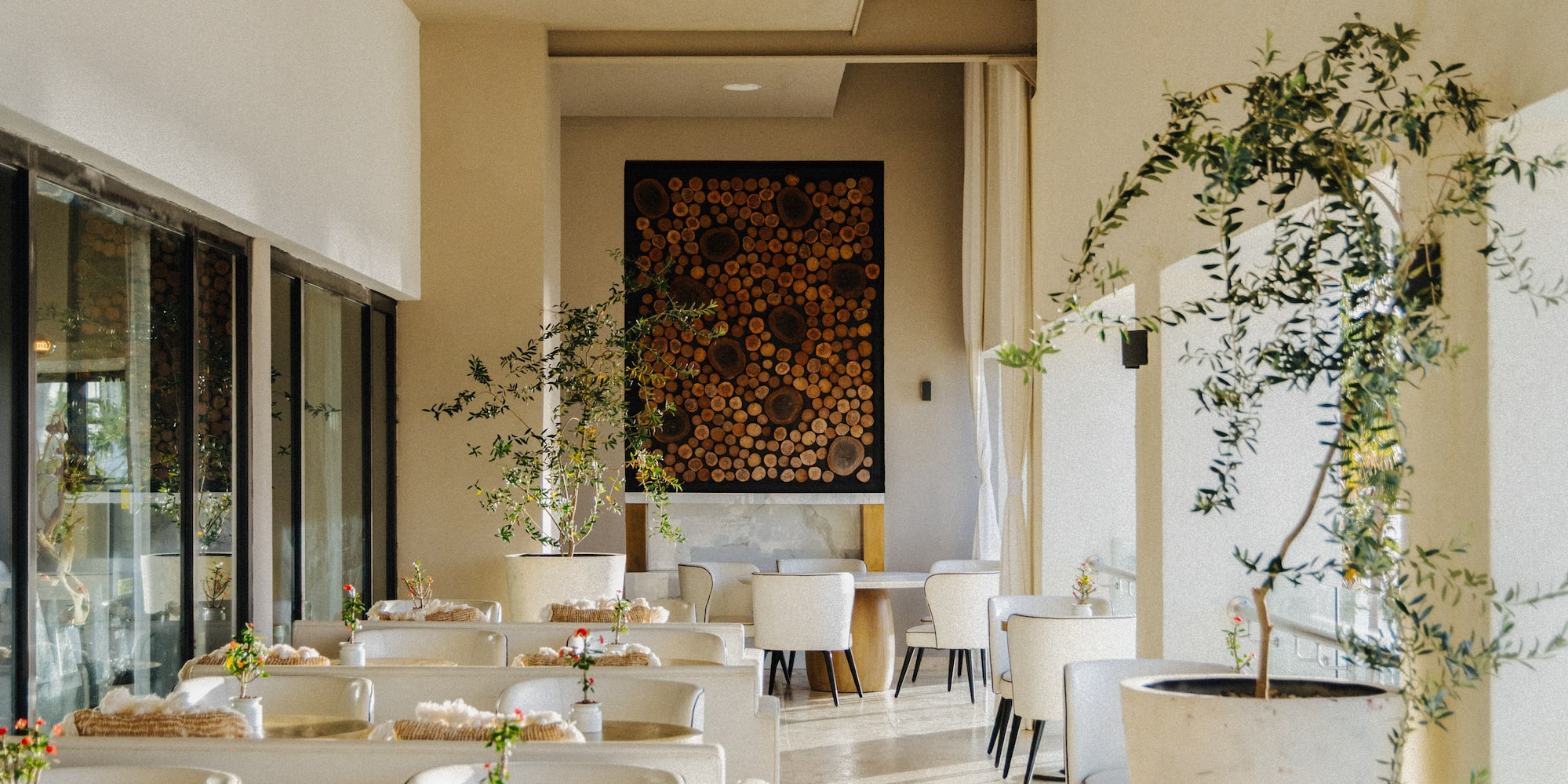 a room with tables and chairs