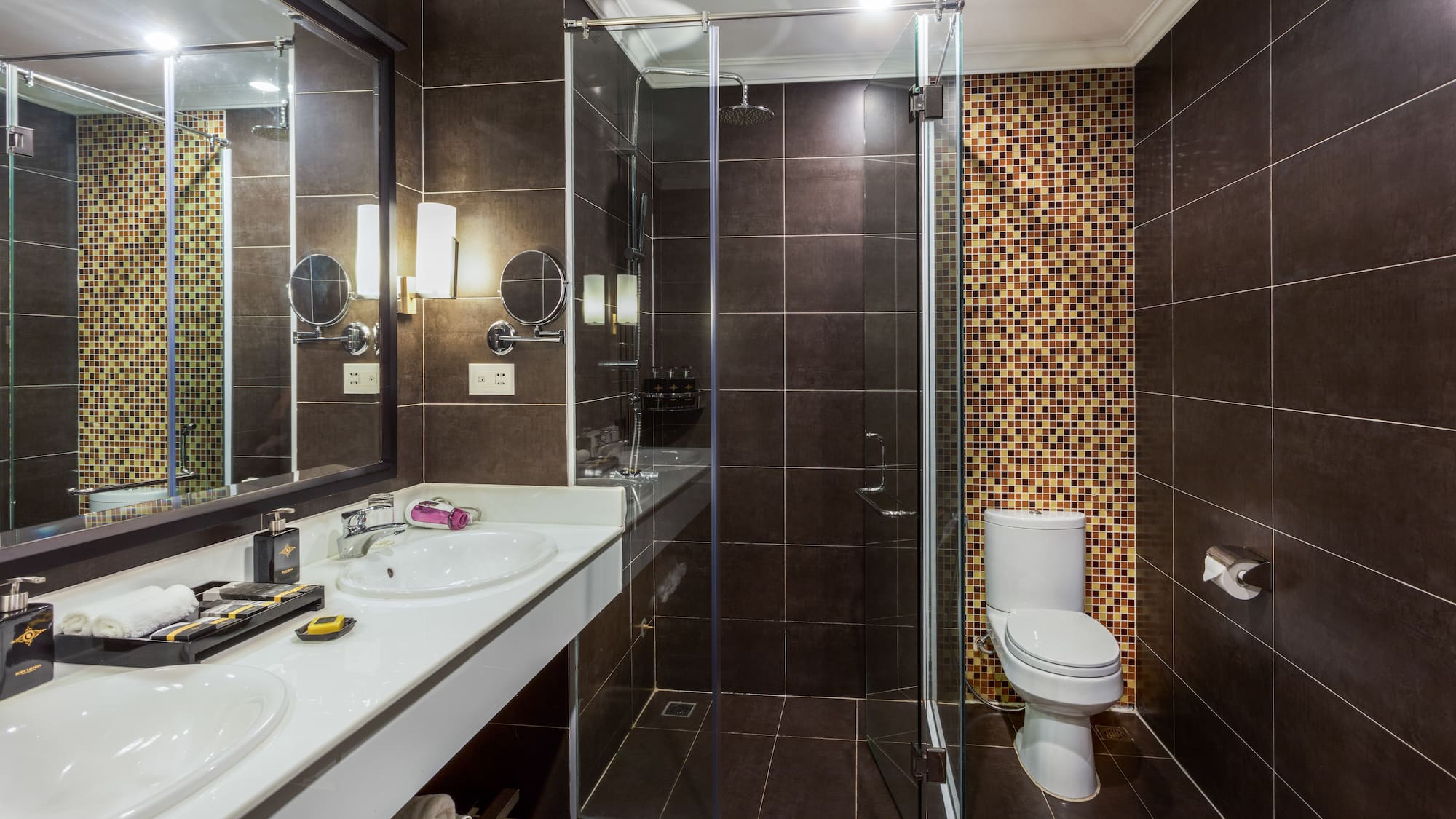 a bathroom with a shower and sink