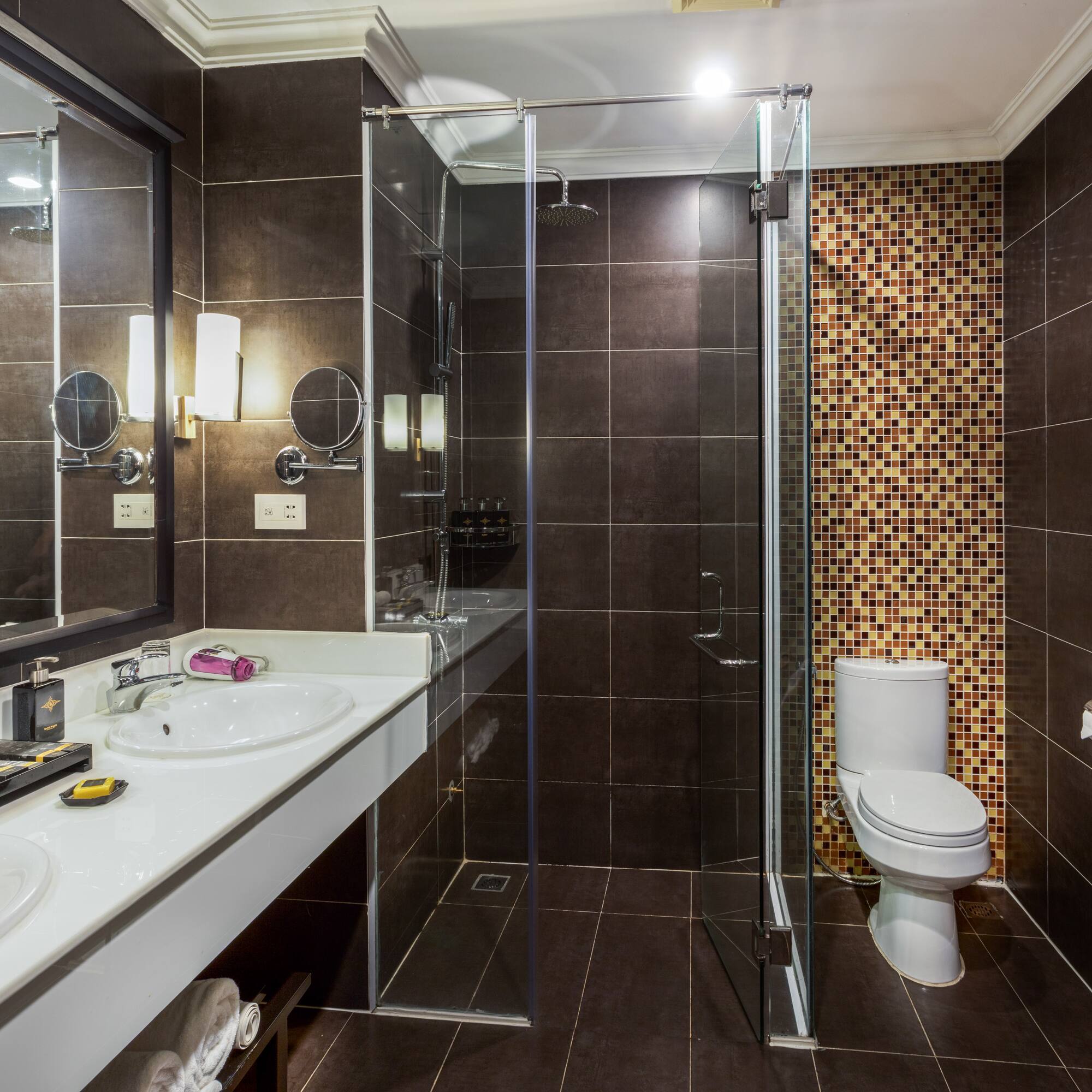 a bathroom with a shower and sink