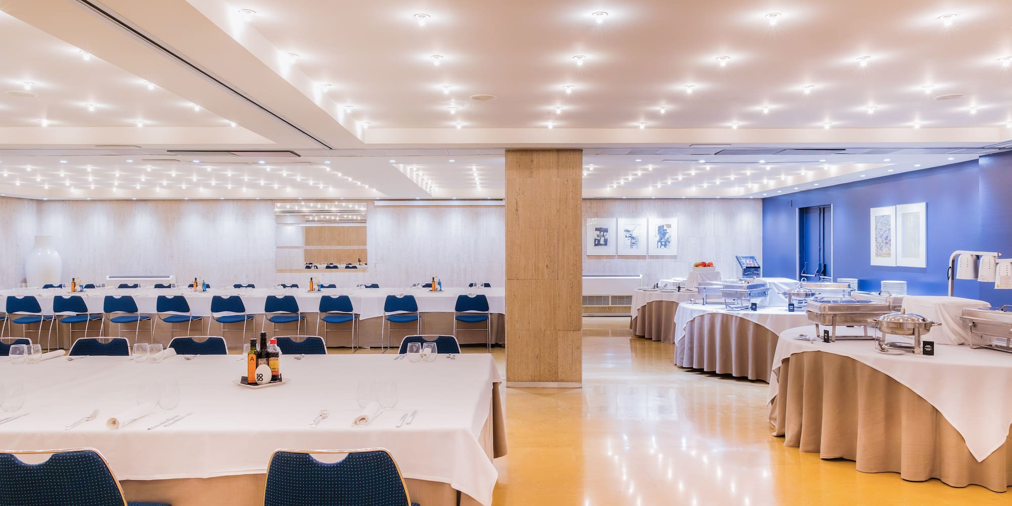 a room with tables and chairs