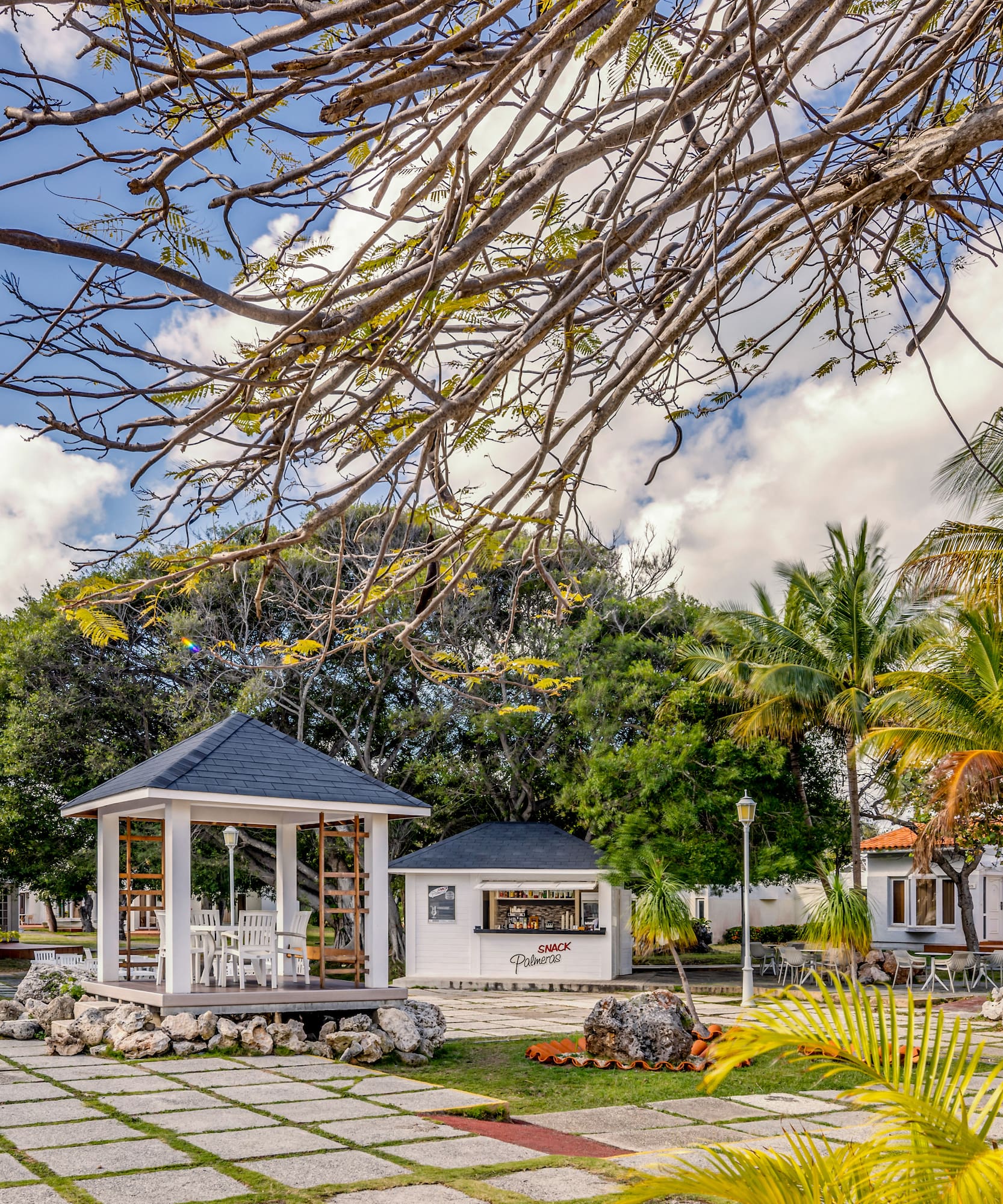 a gazebo in a courtyard