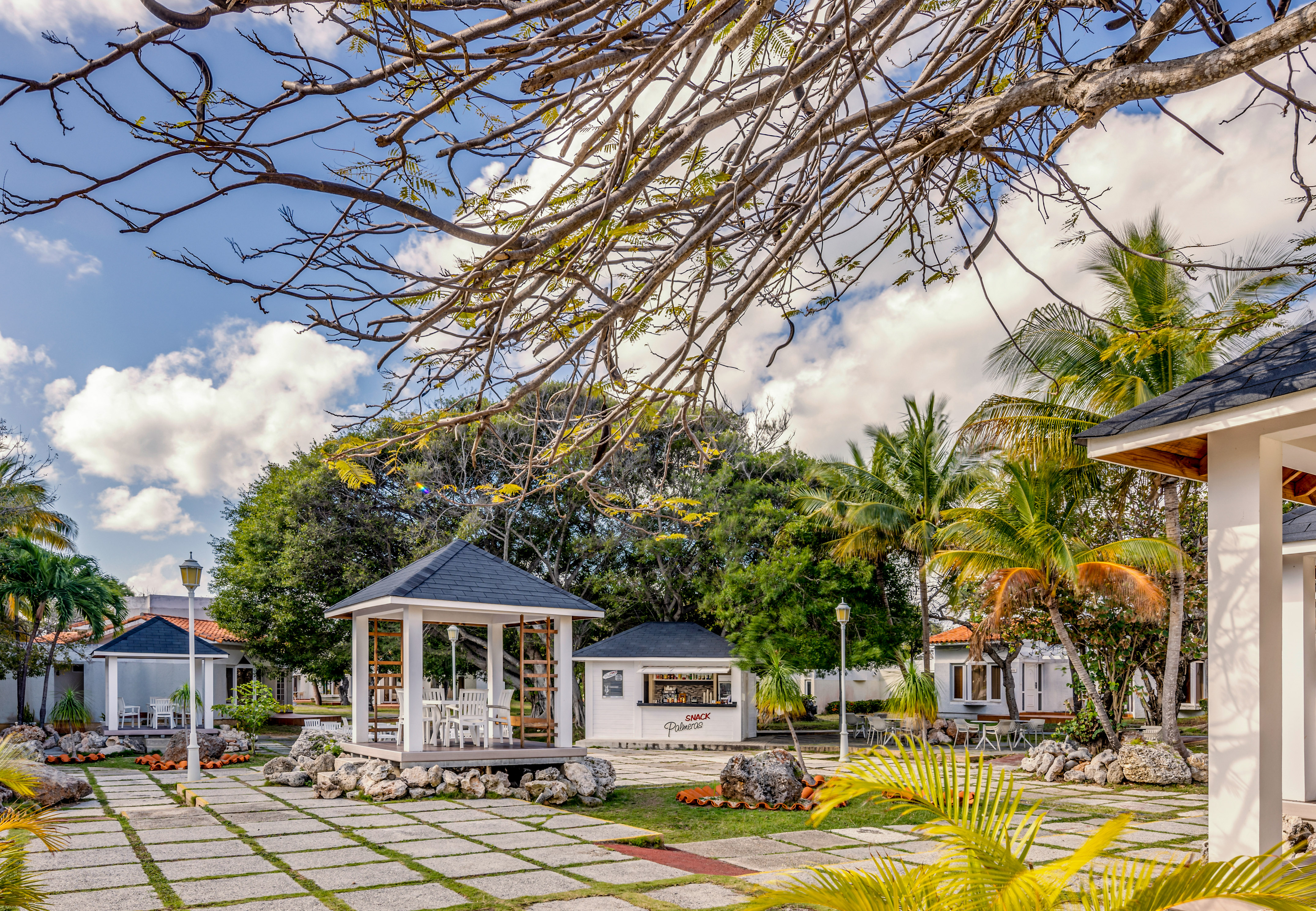 a gazebo in a courtyard