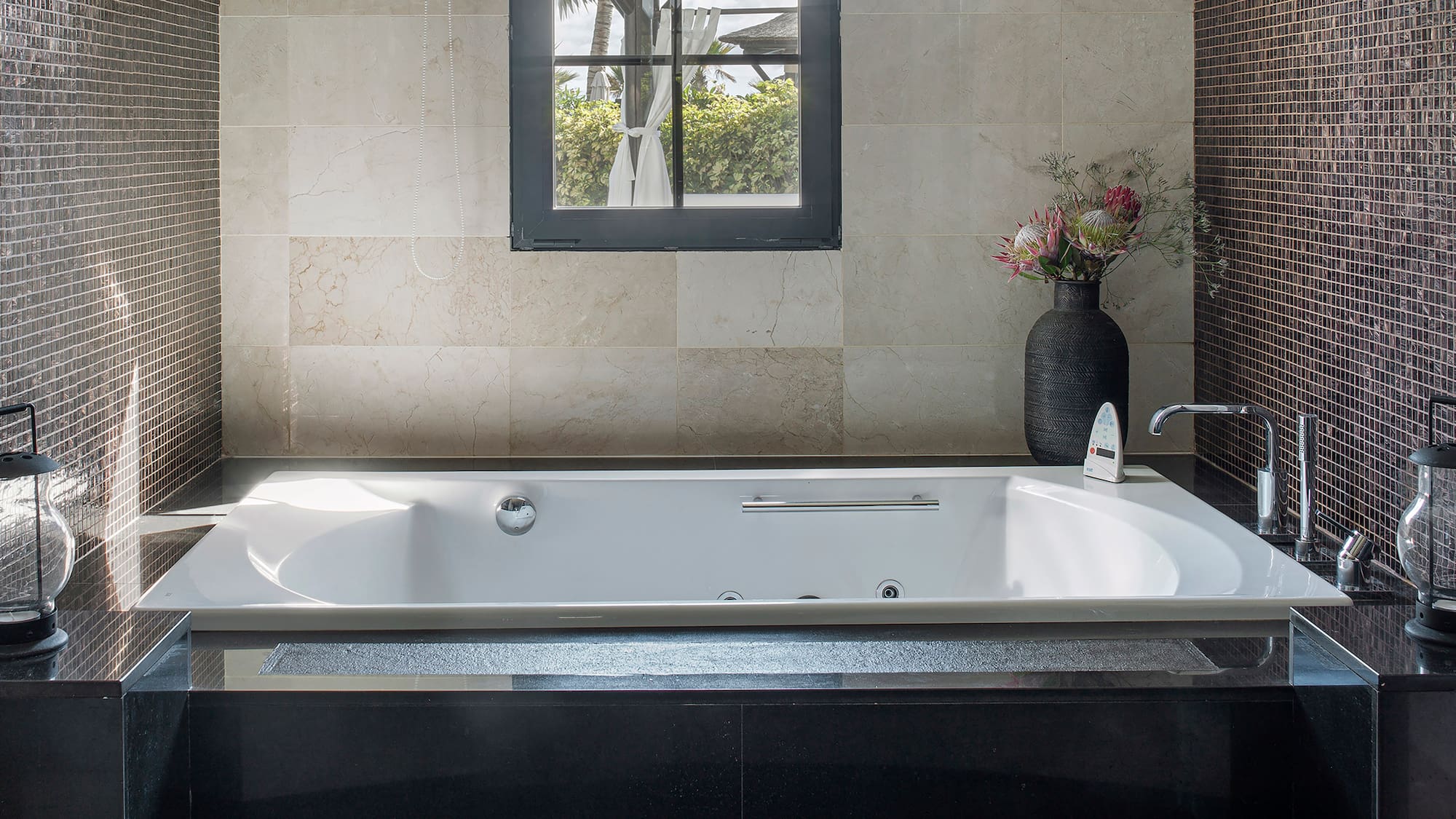 a bathtub in a bathroom