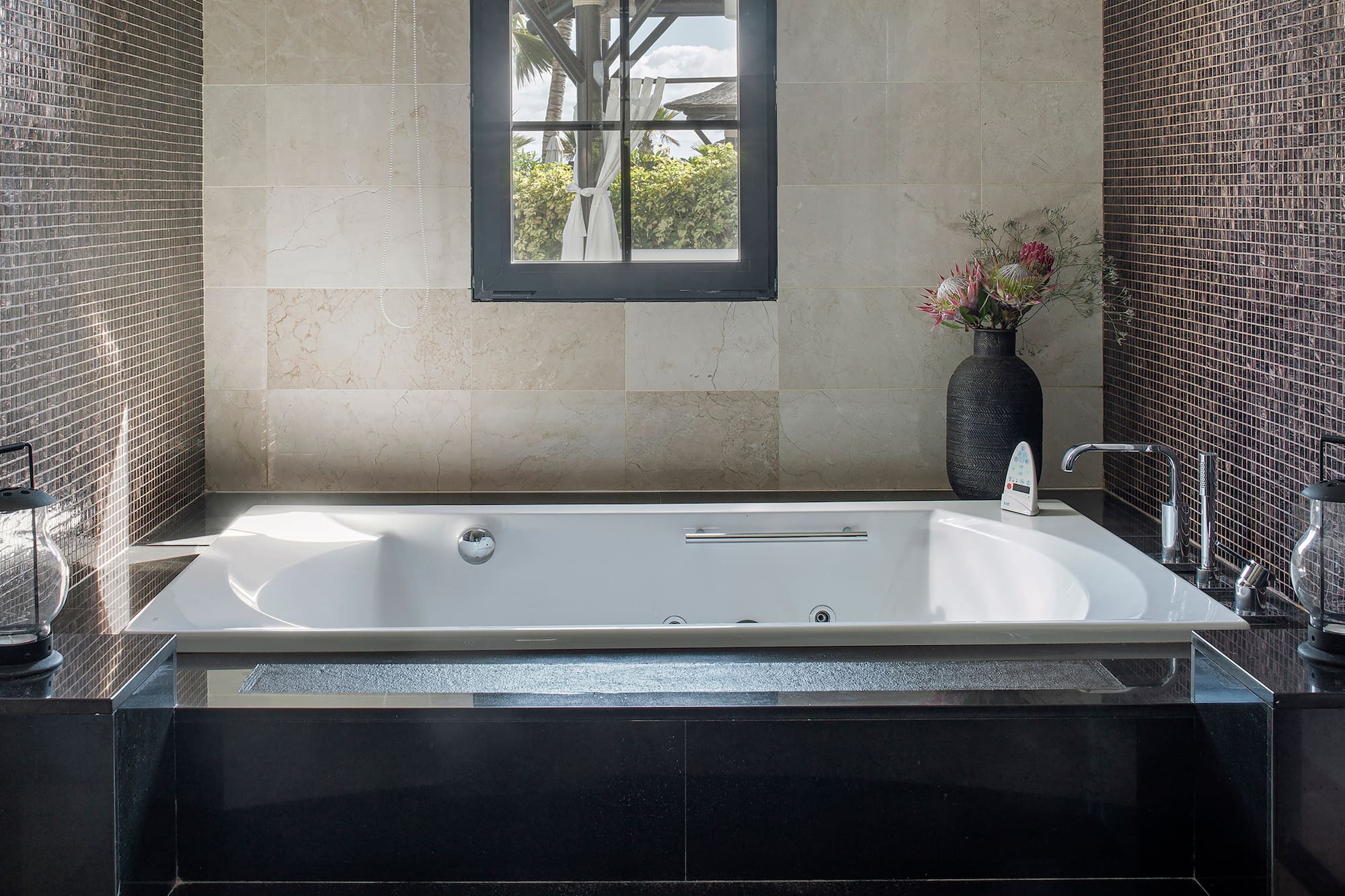 a bathtub in a bathroom