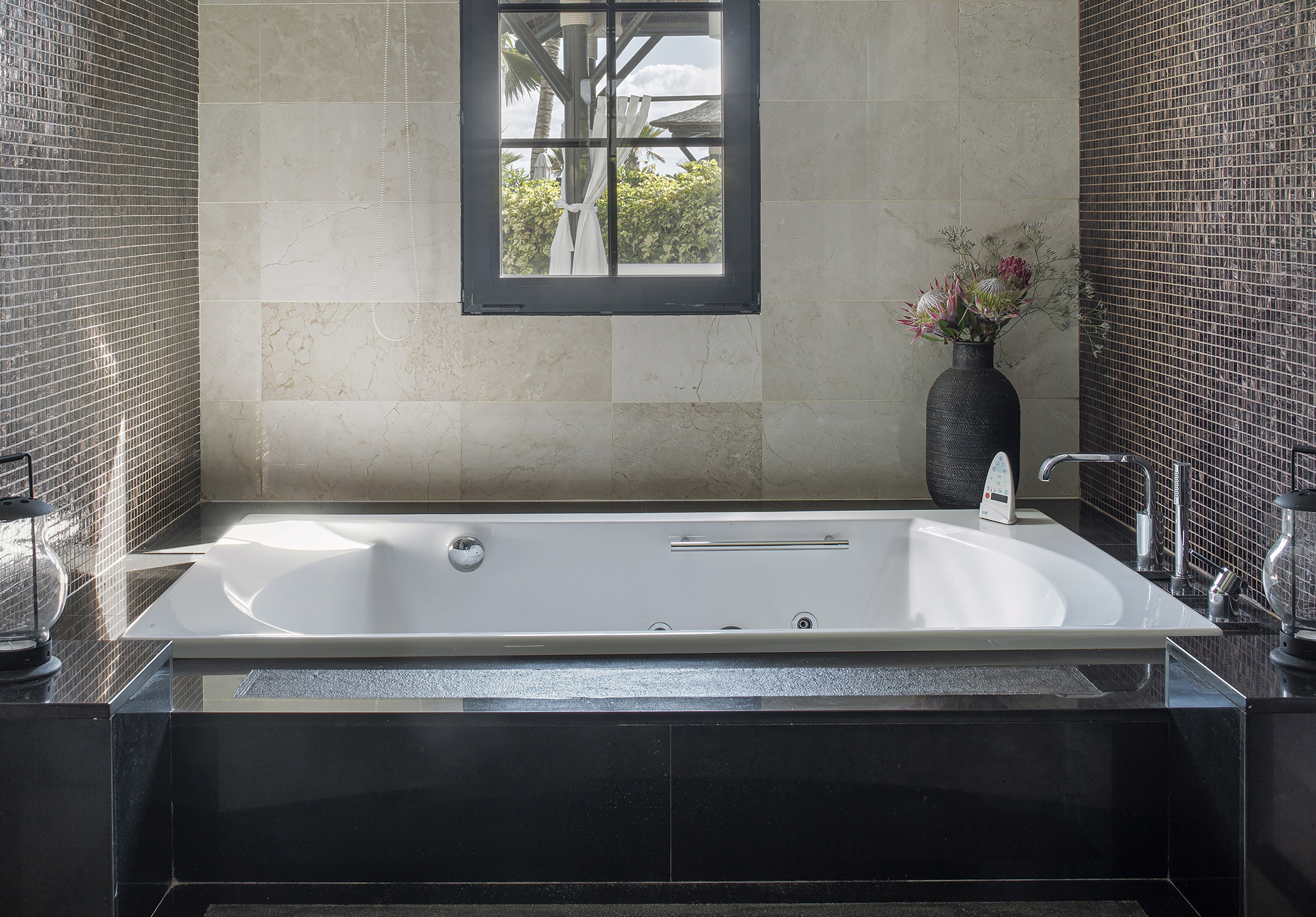 a bathtub in a bathroom