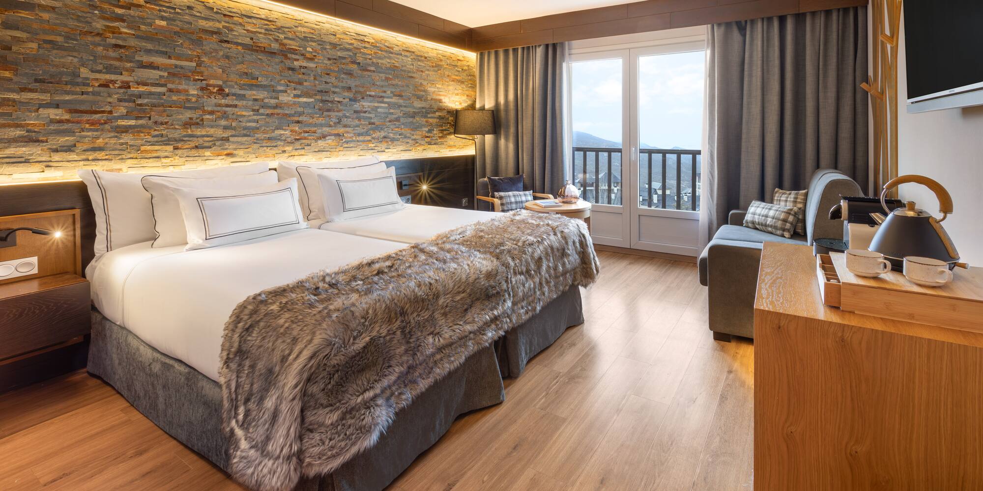 a room with a bed and a couch