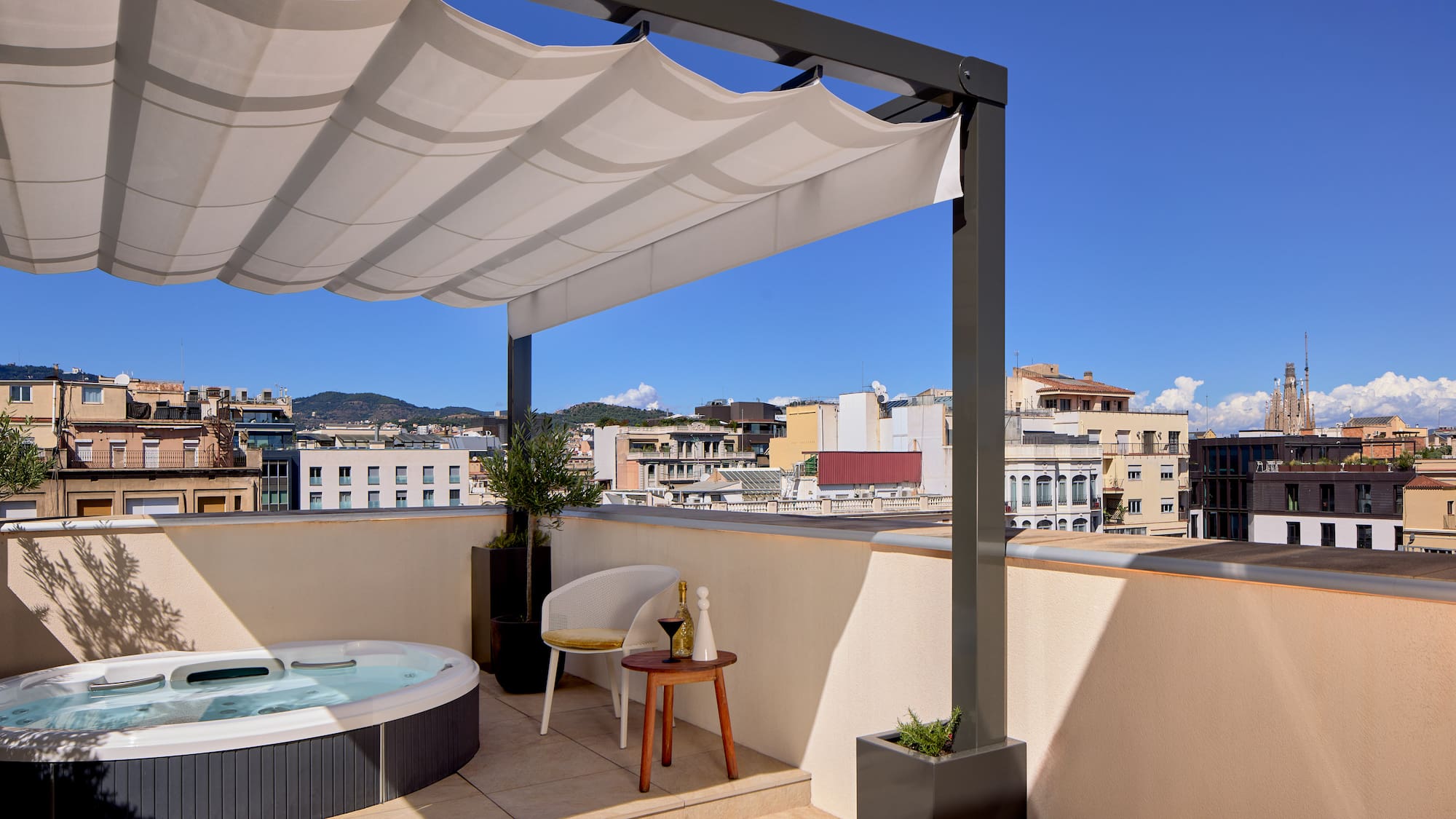 a hot tub on a rooftop