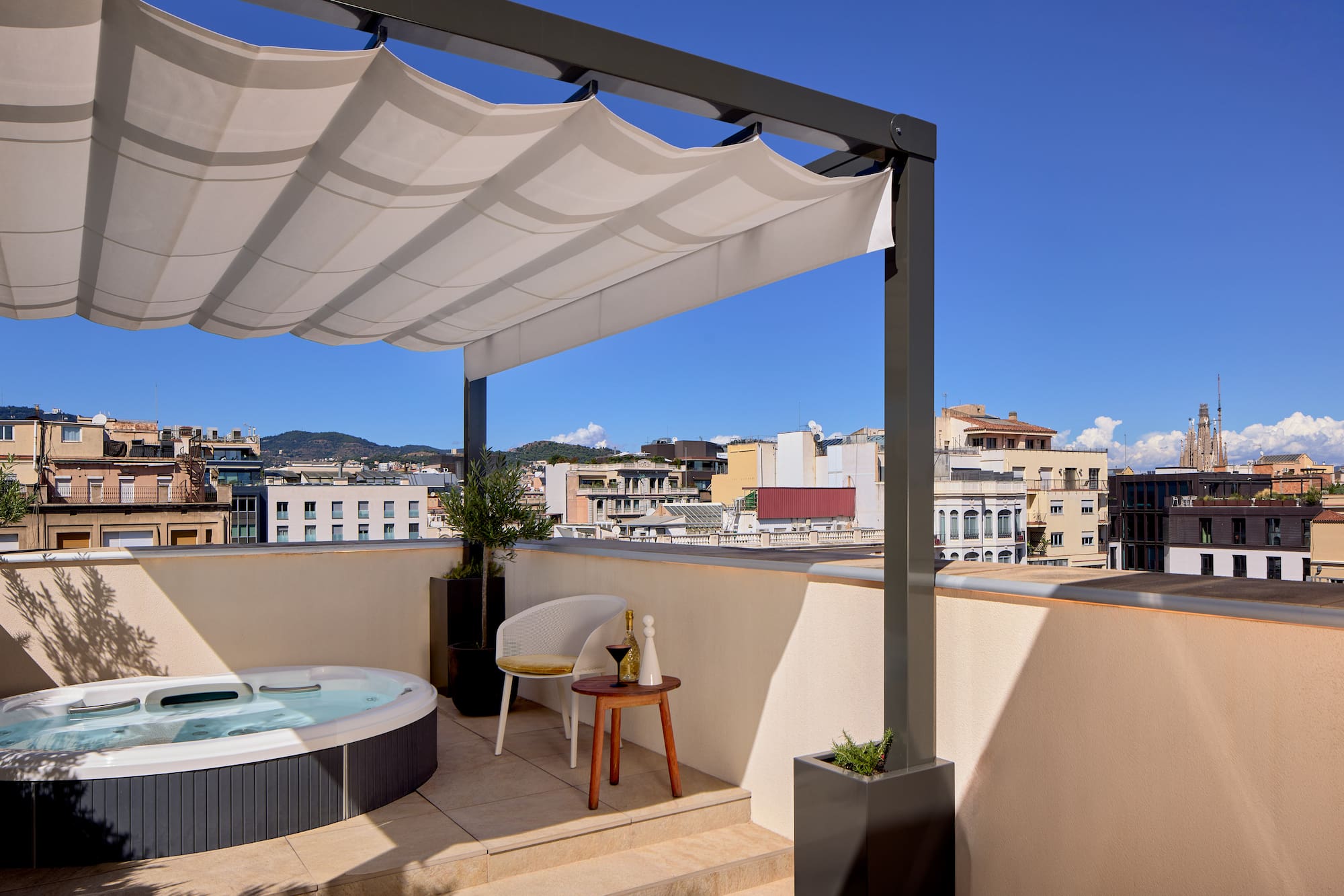 a hot tub on a rooftop