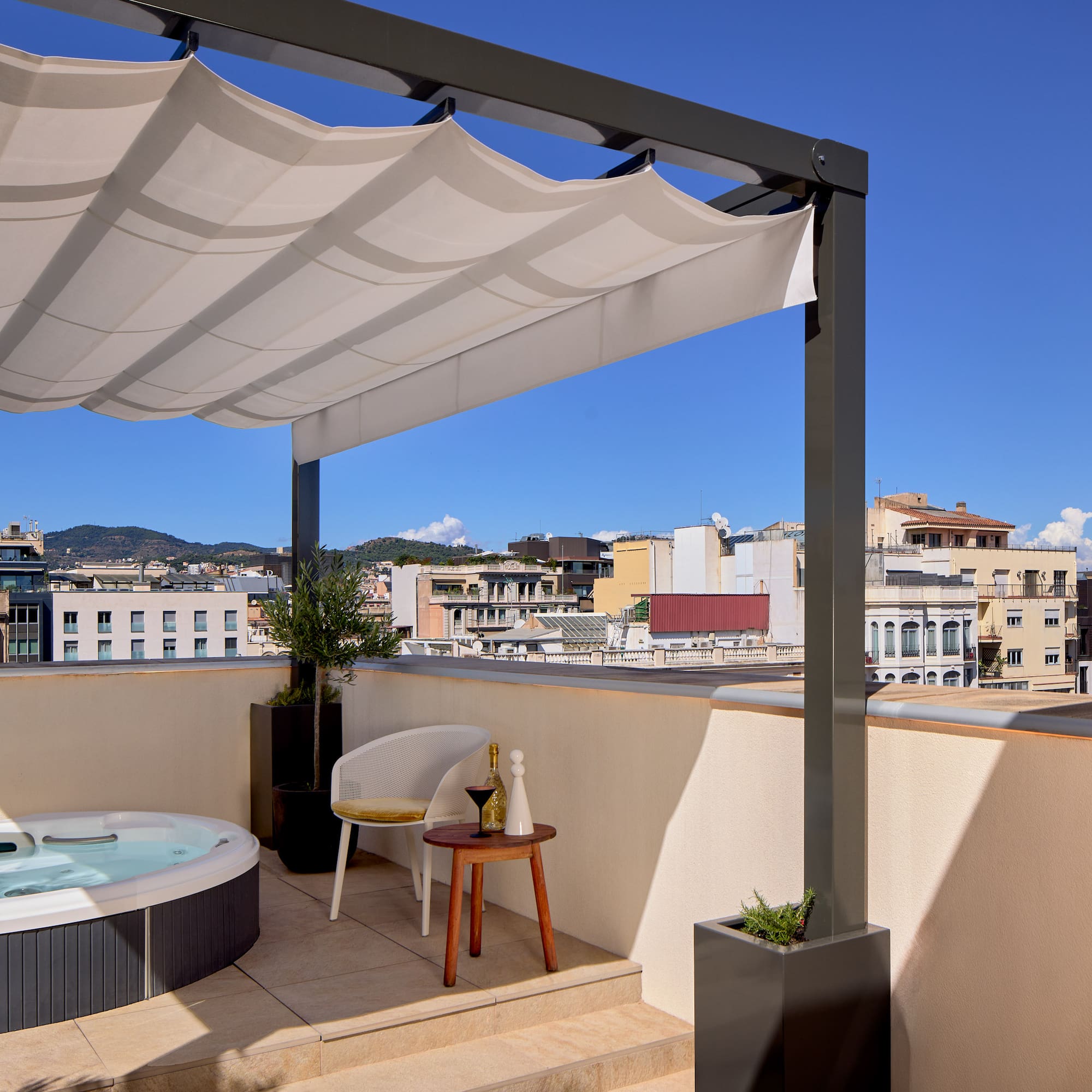a hot tub on a rooftop