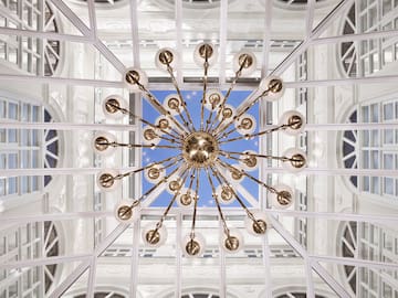 a chandelier in a building