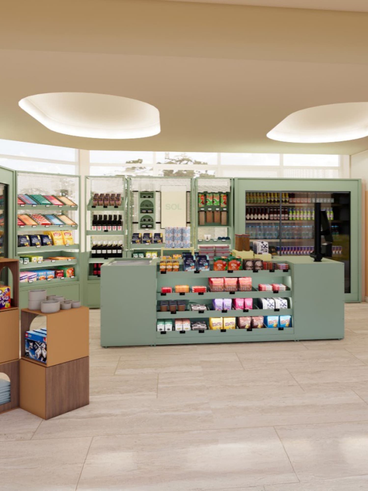 a woman in a red dress in a store
