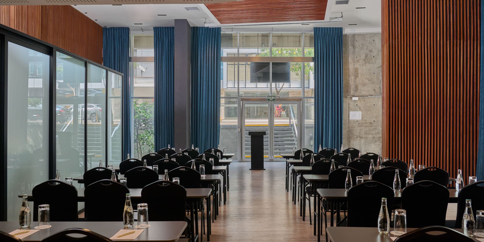 a room with tables and chairs