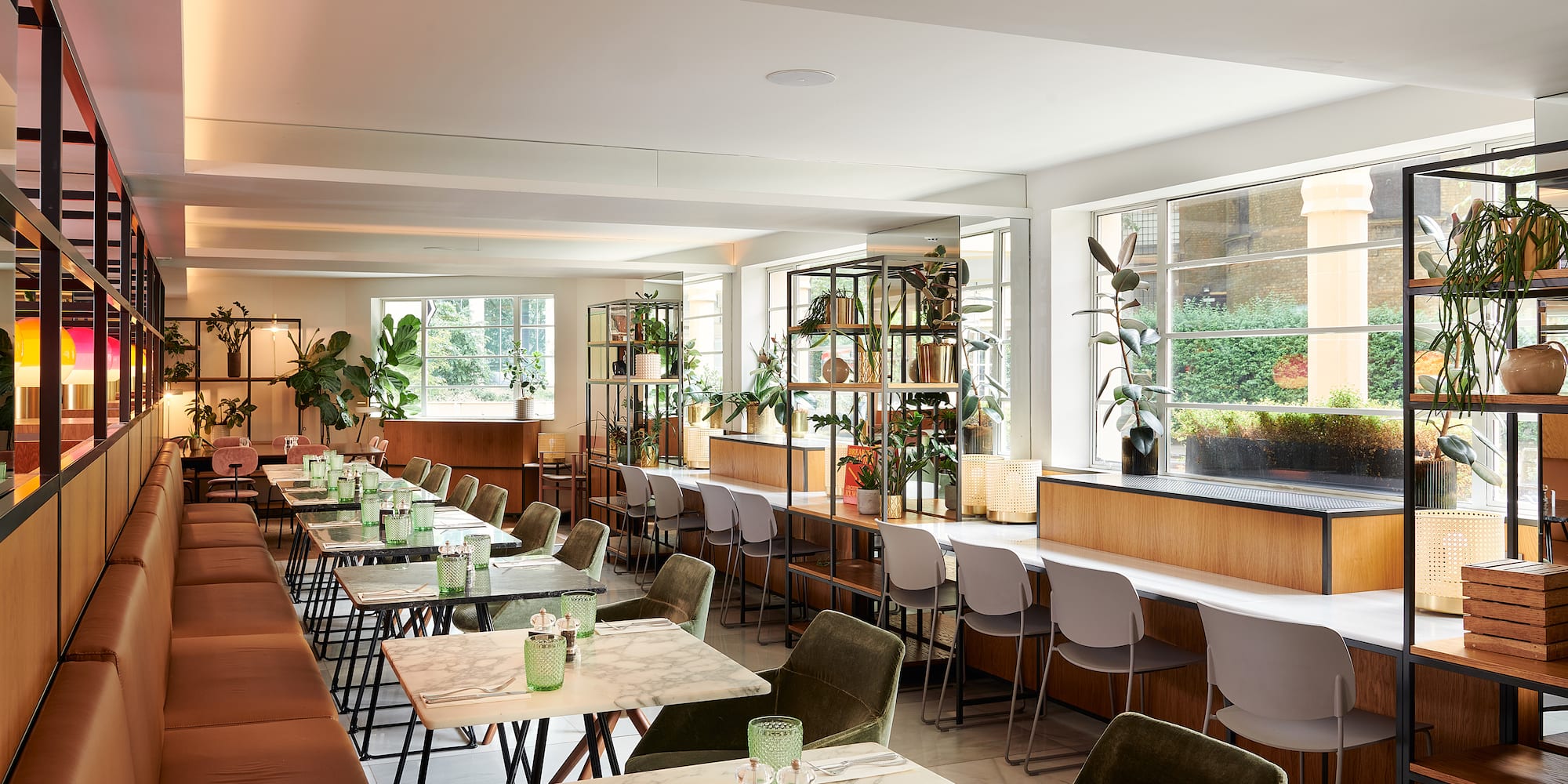 a room with tables and chairs