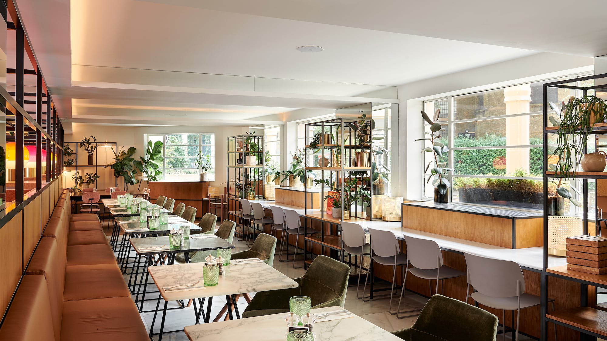 a room with tables and chairs