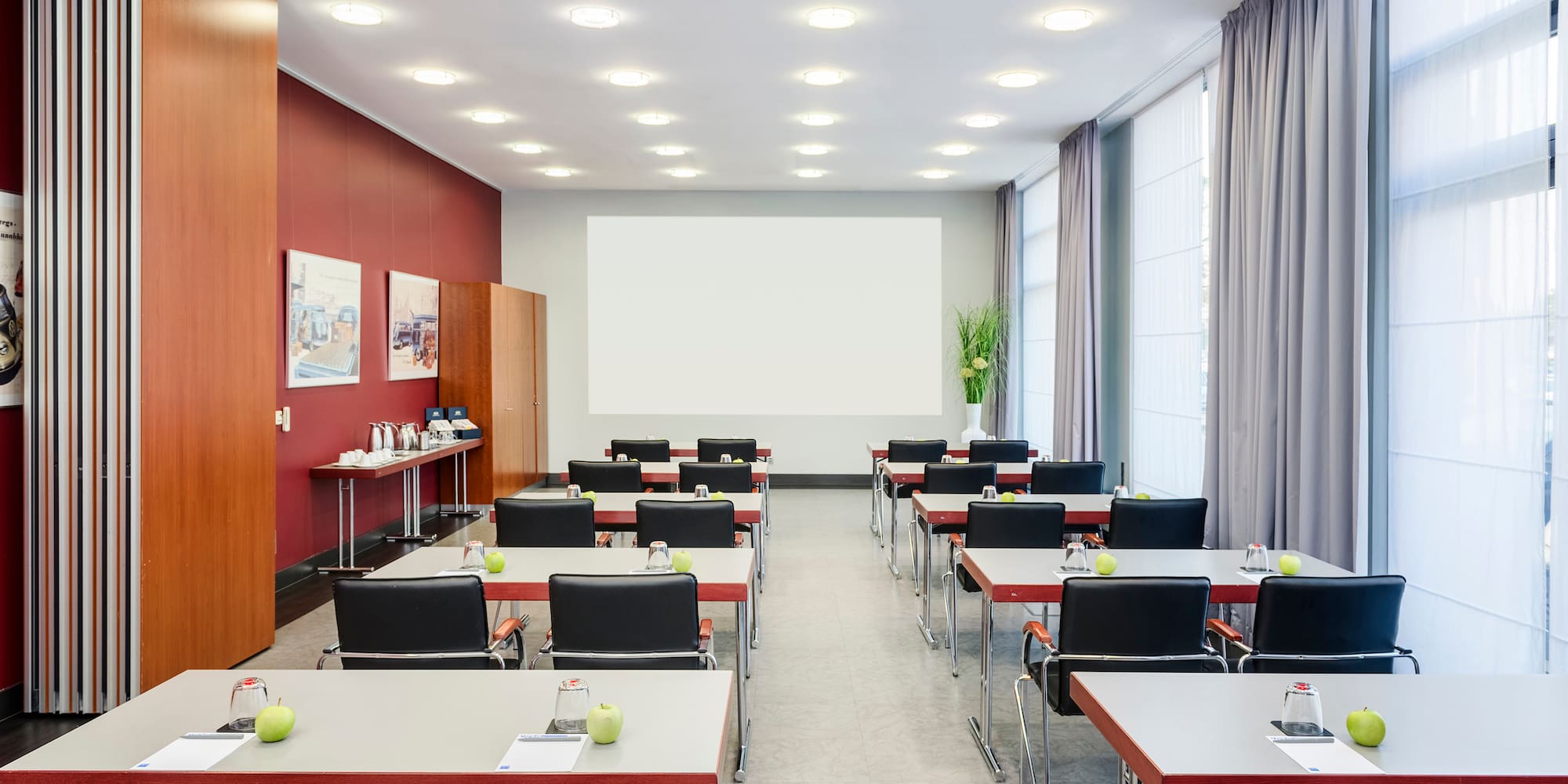 a room with tables and chairs