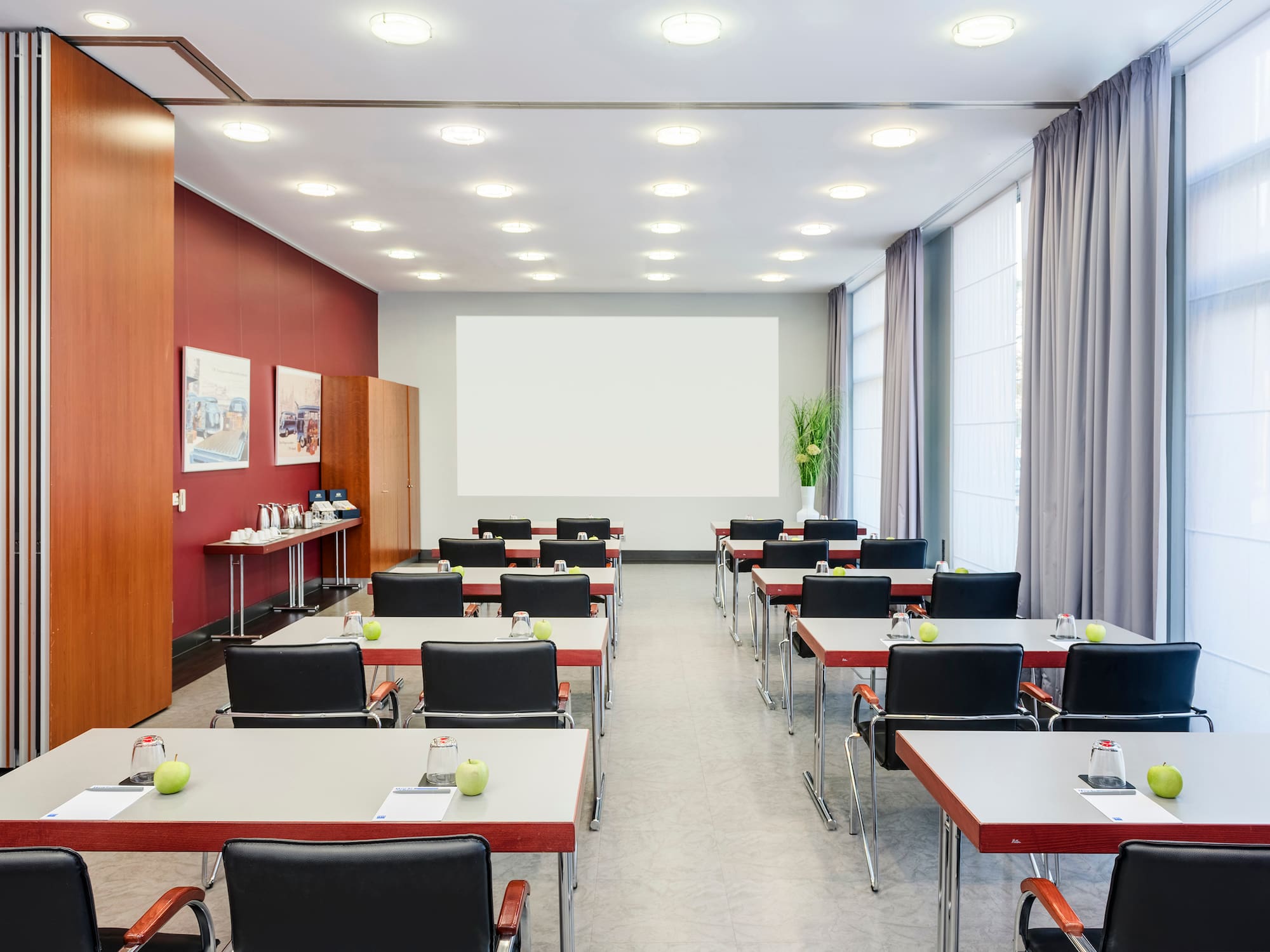 a room with tables and chairs