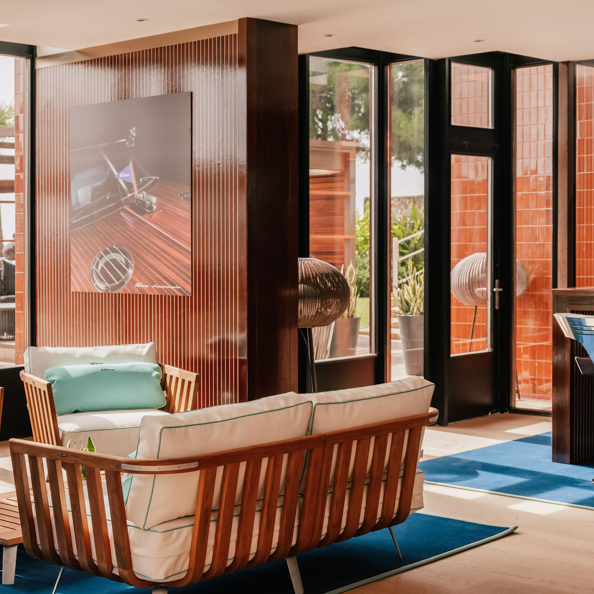 a room with a couch and a table