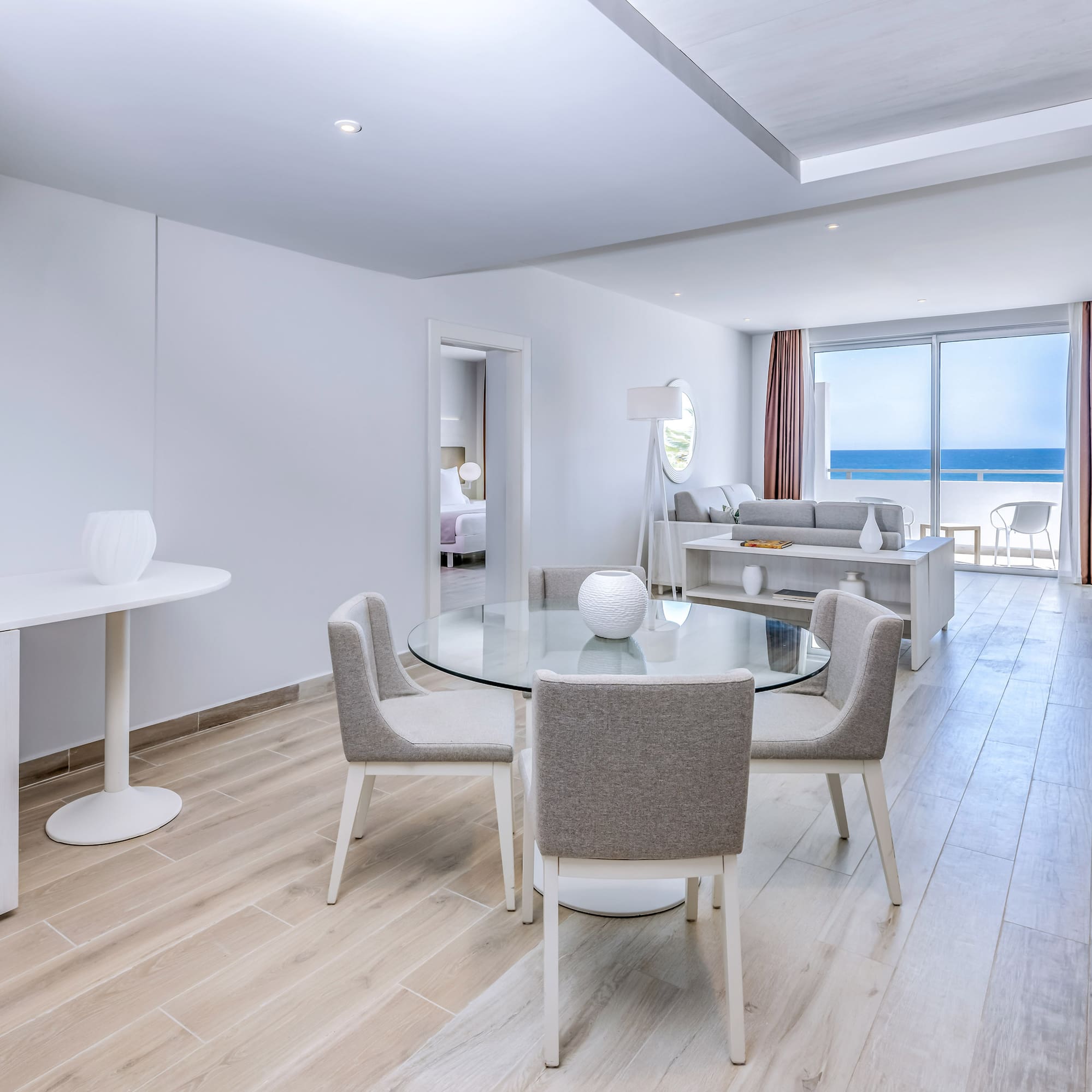 a room with a table and chairs