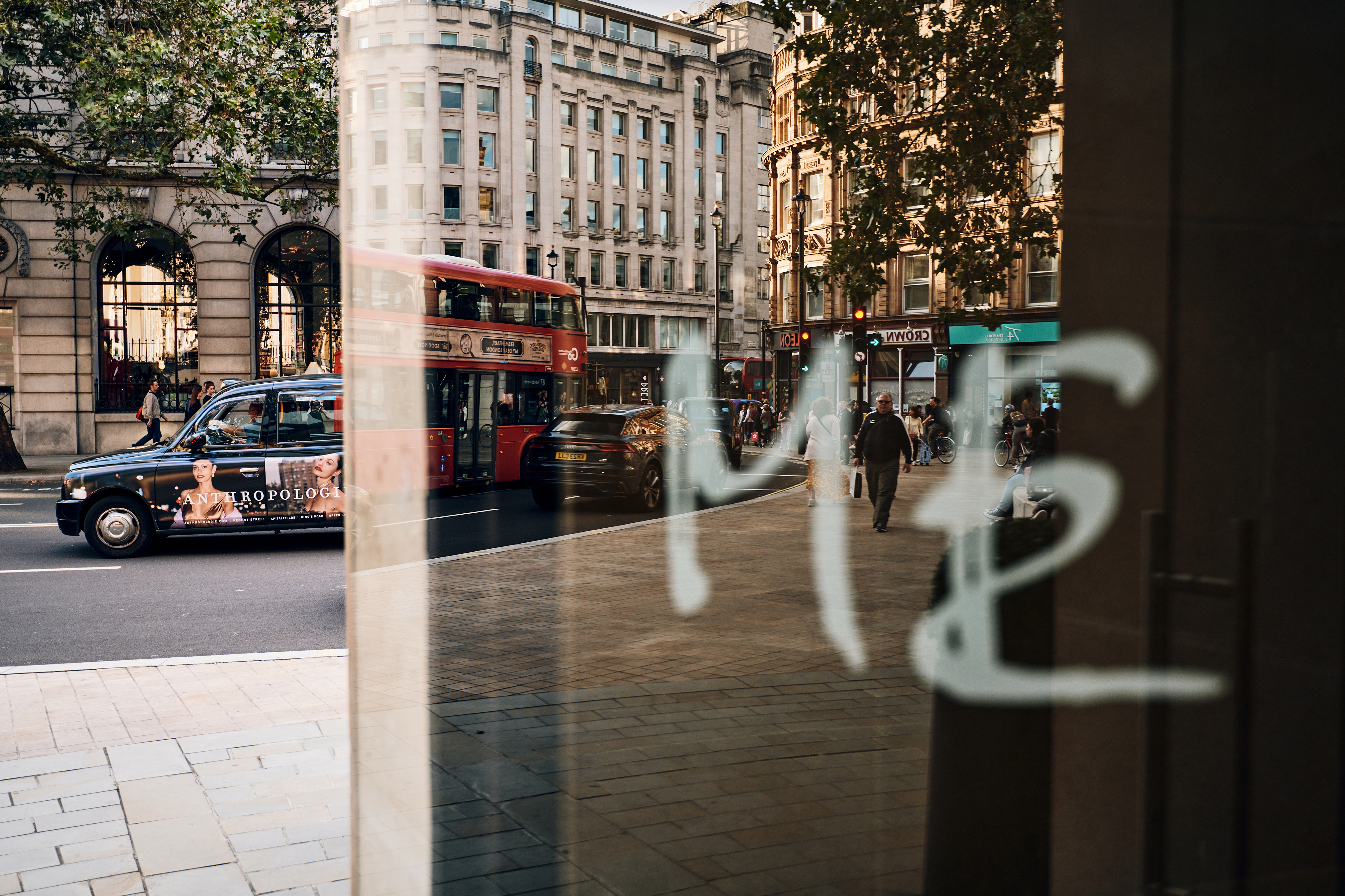 a glass window with a sign on it