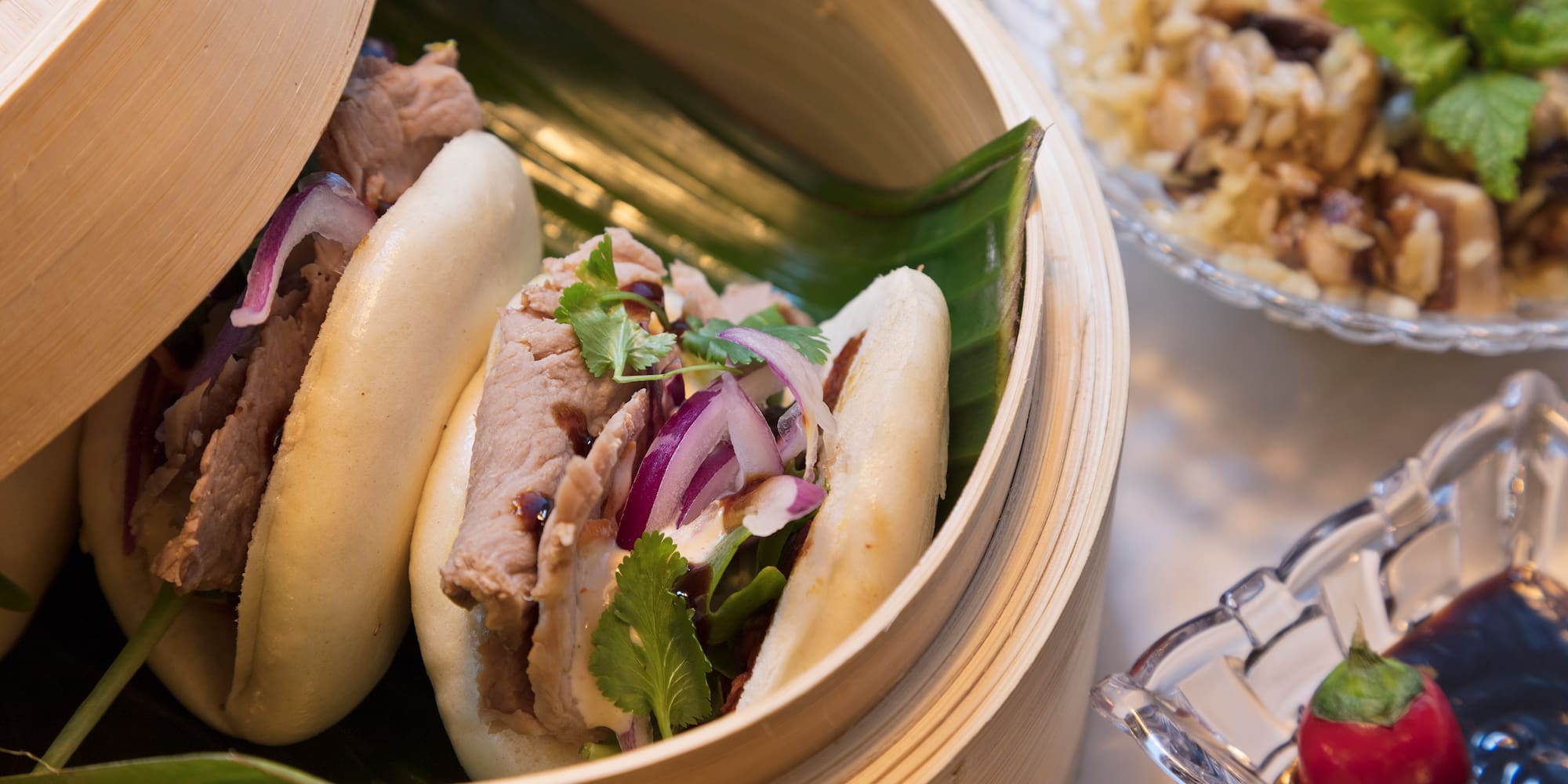 a food in a bamboo basket