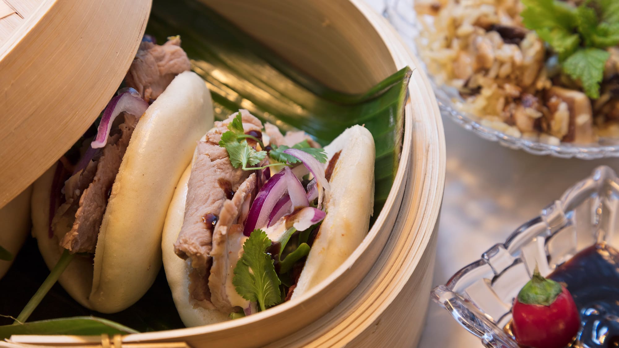 a food in a bamboo basket