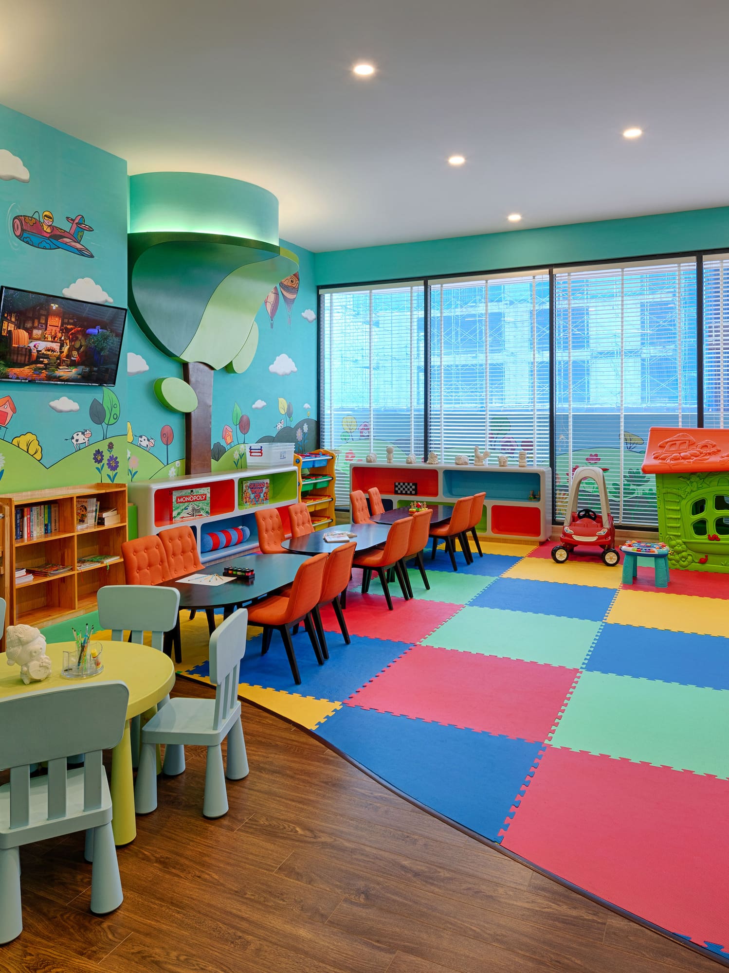 a room with colorful playroom
