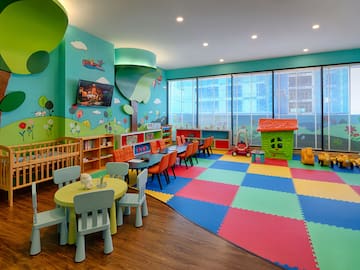 a room with colorful playroom