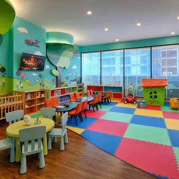 a room with colorful playroom