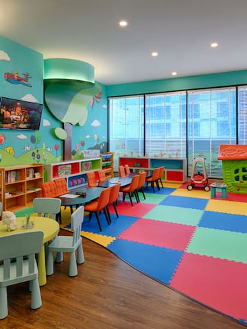 a room with colorful playroom