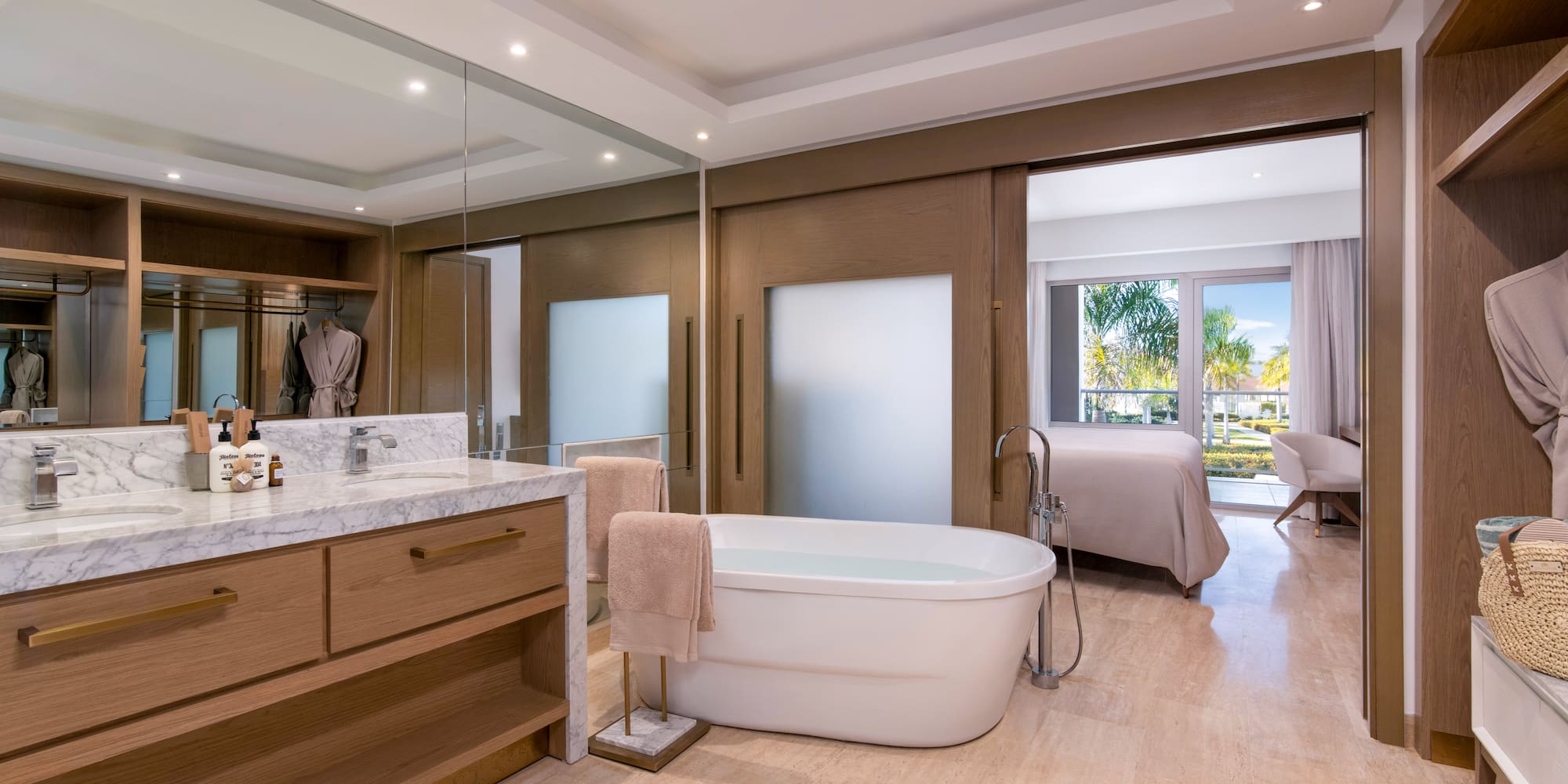 a bathroom with a tub and a sink