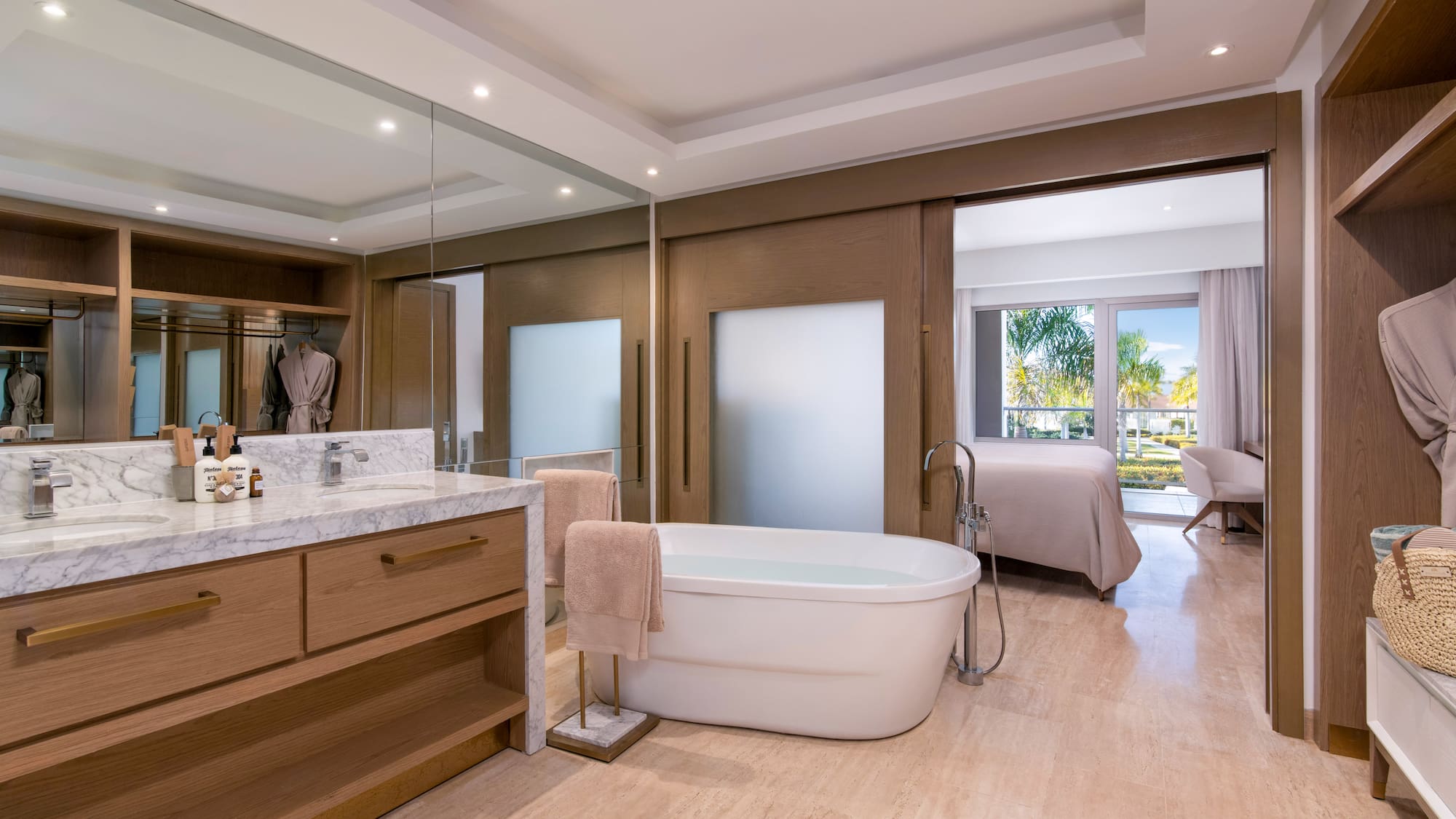 a bathroom with a tub and a sink