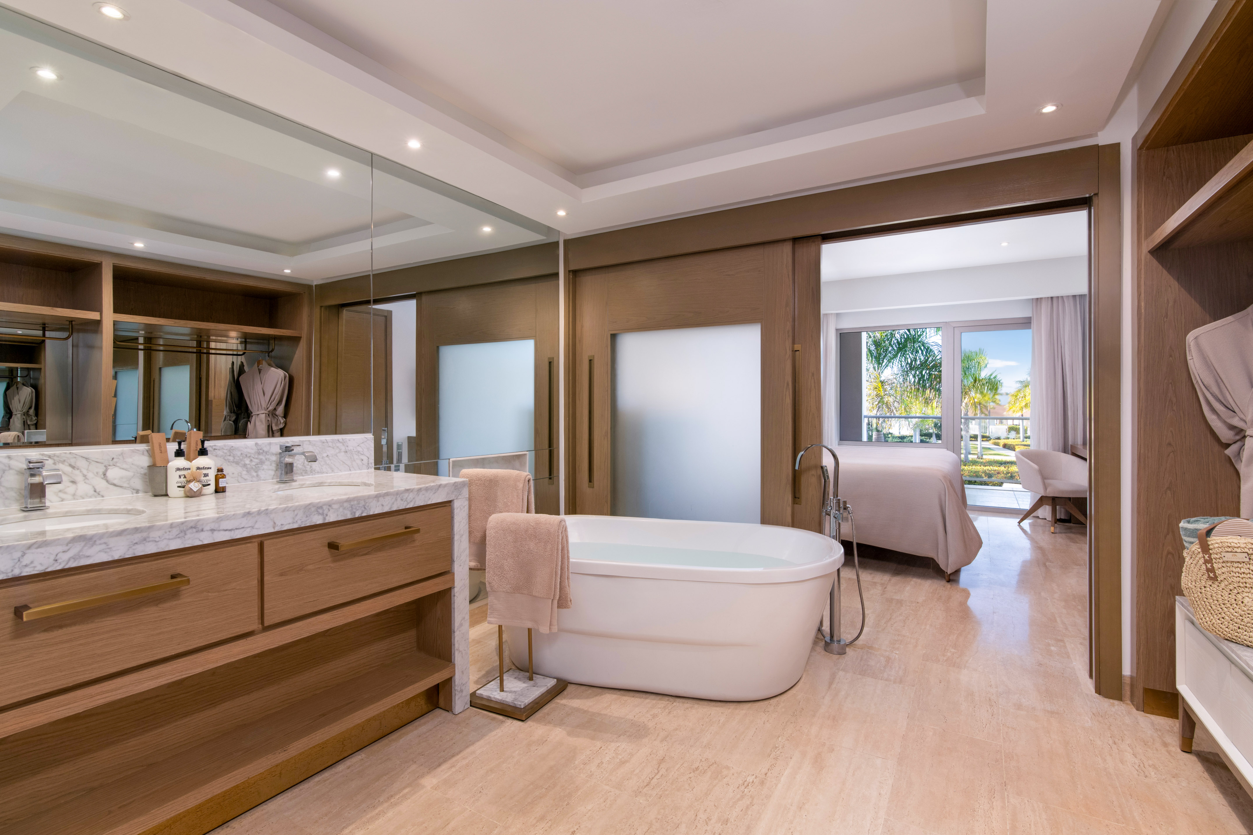 a bathroom with a tub and a sink