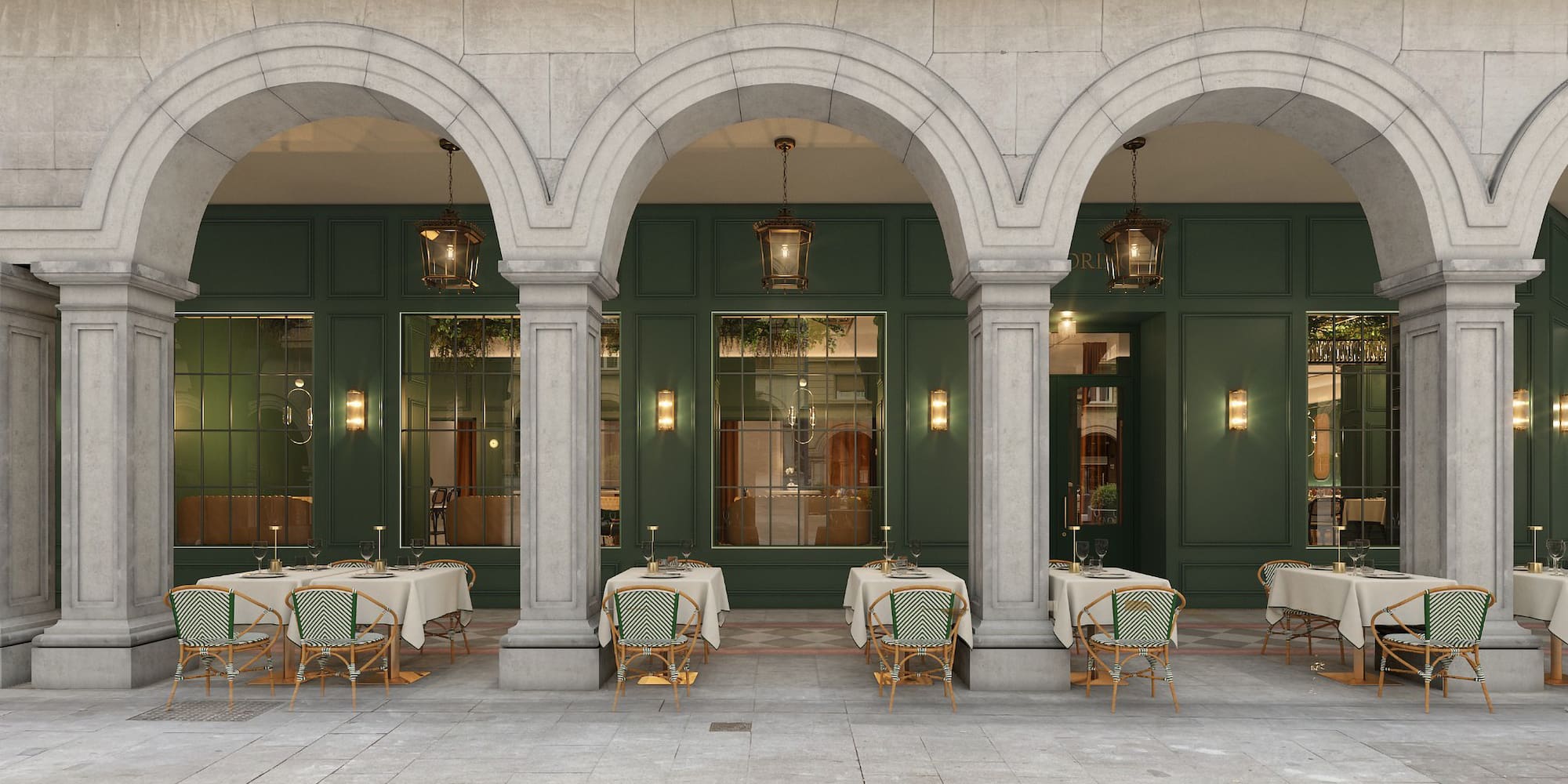 a restaurant with tables and chairs