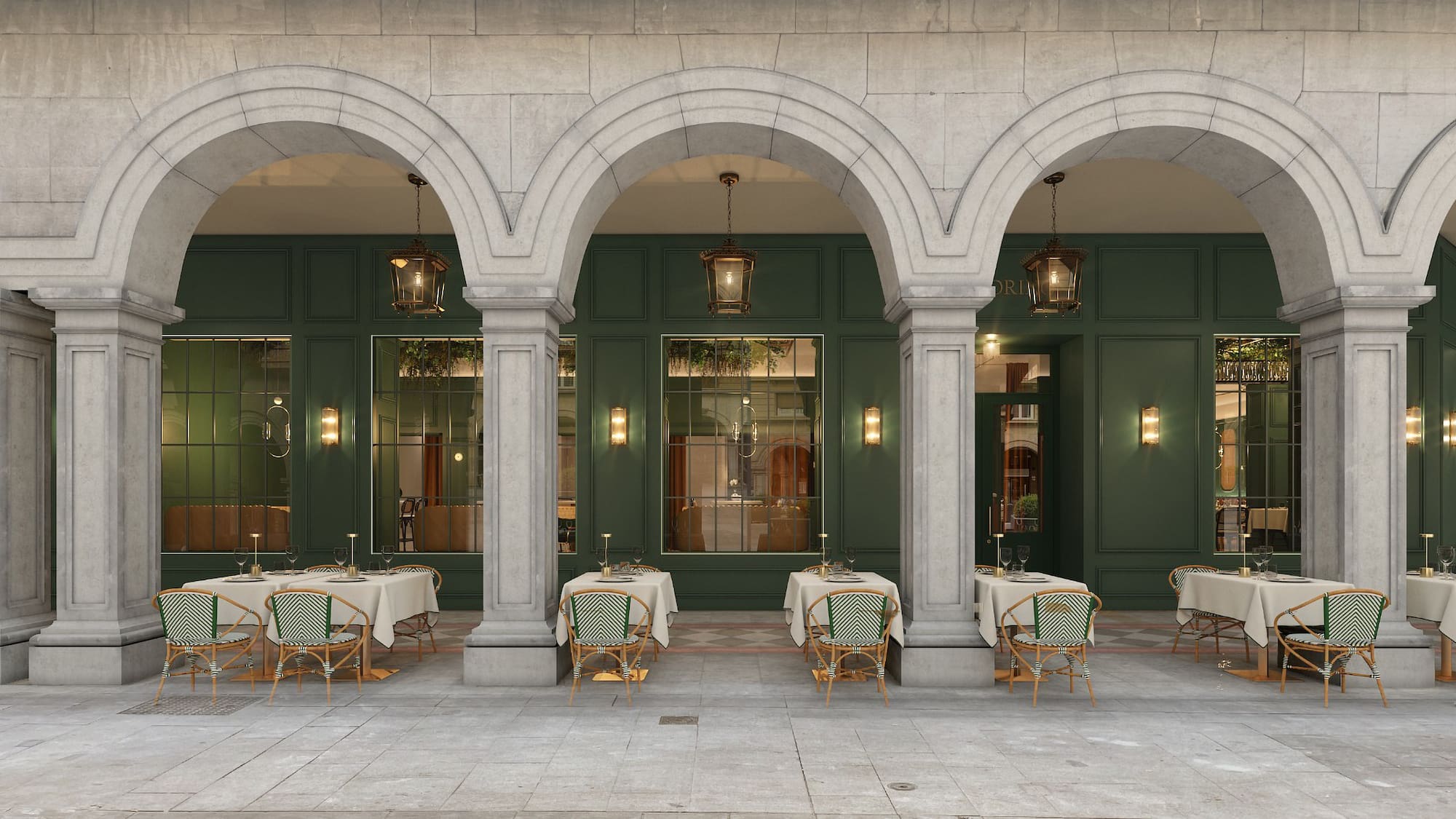 a restaurant with tables and chairs