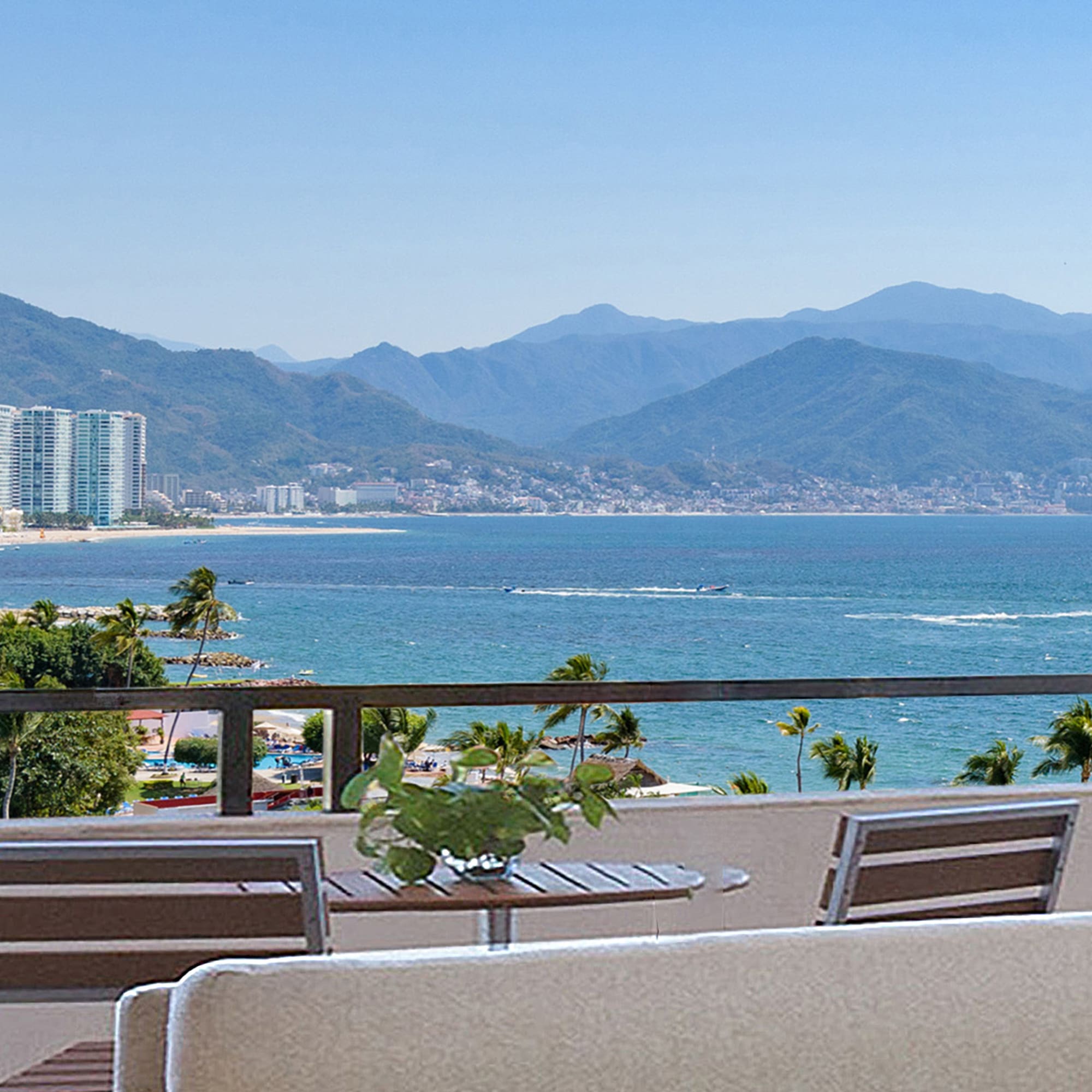 a view of the ocean from a balcony