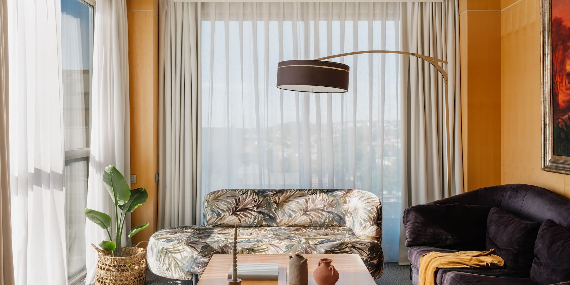 a living room with a couch and a coffee table