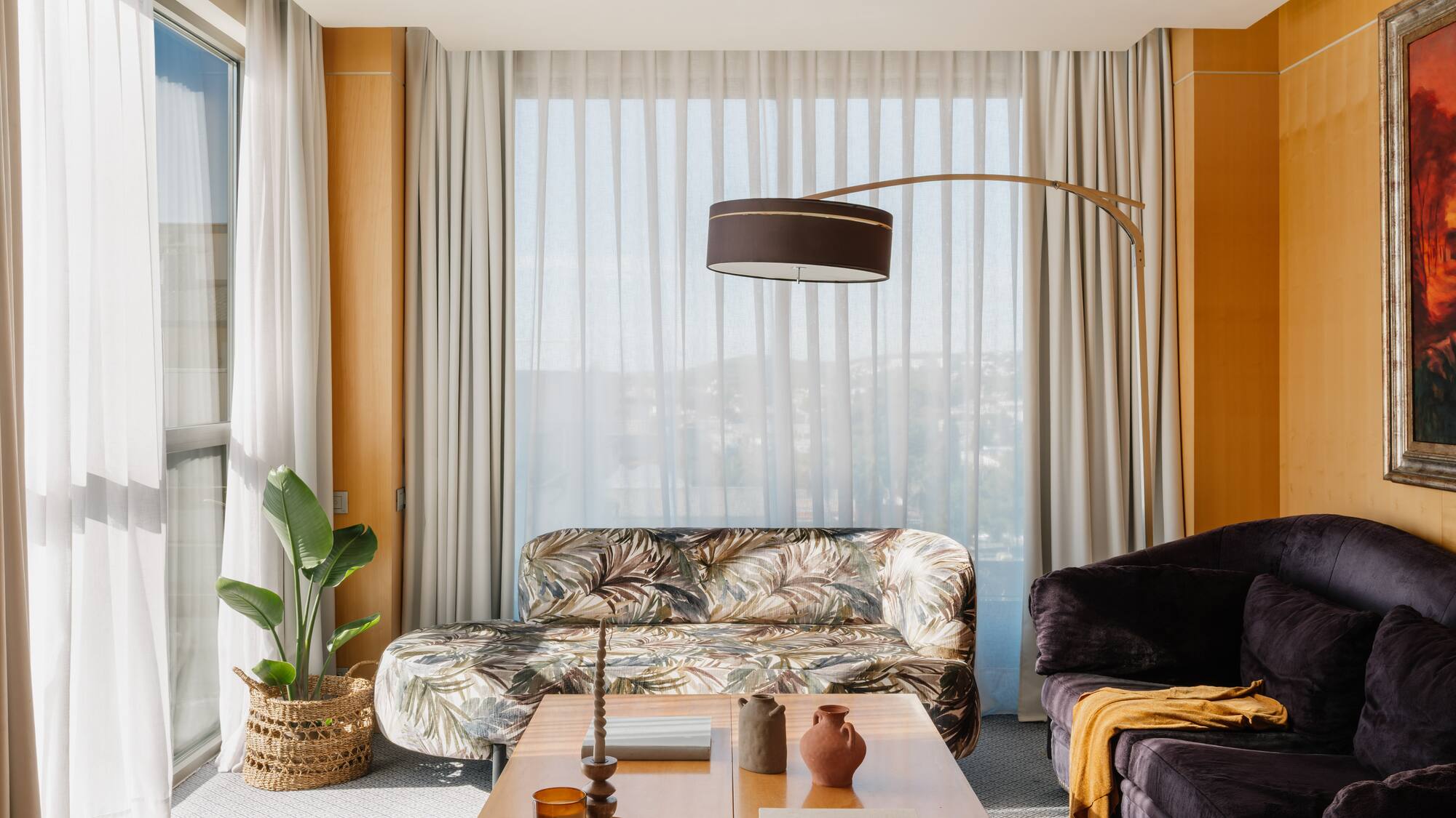 a living room with a couch and a coffee table