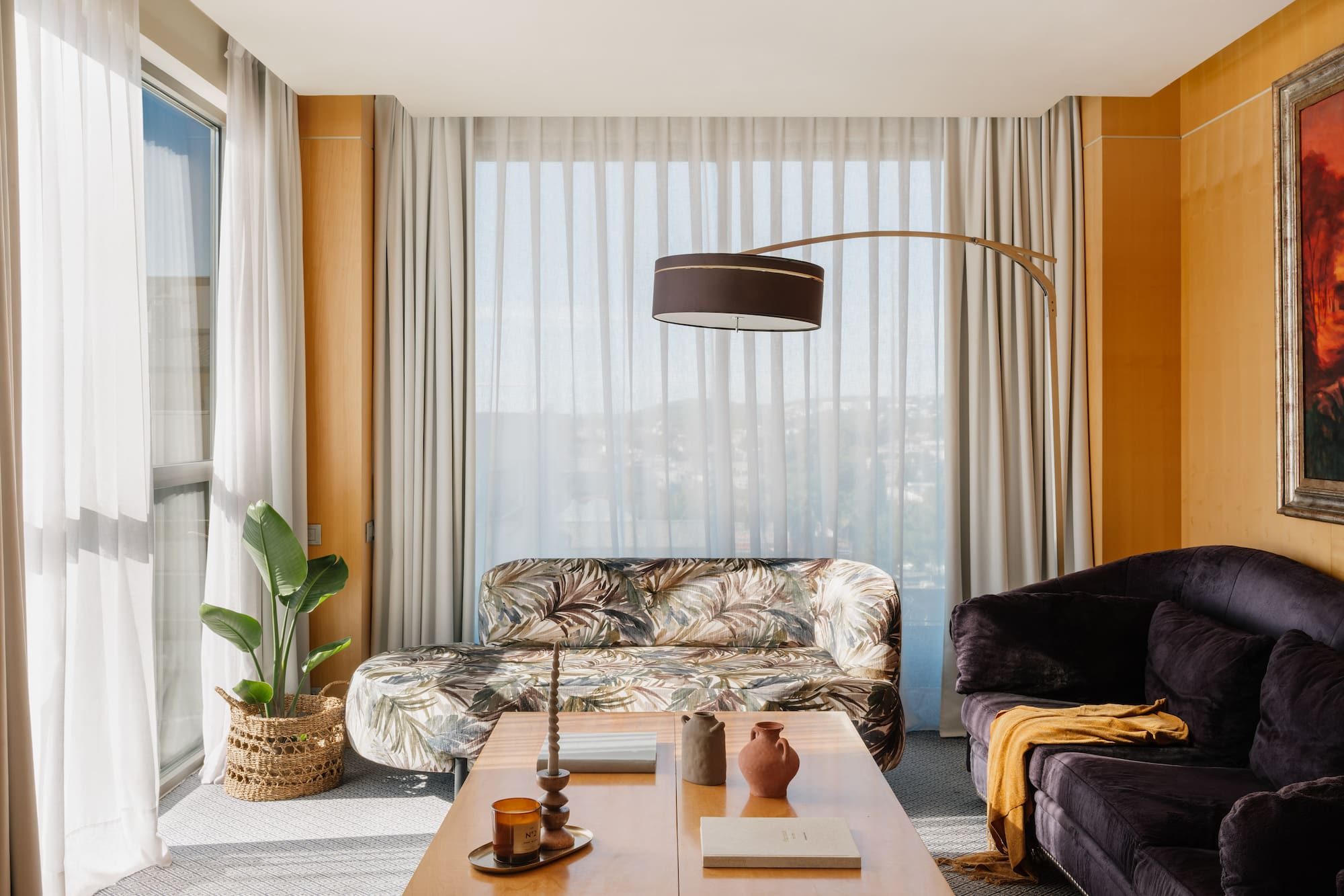 a living room with a couch and a coffee table
