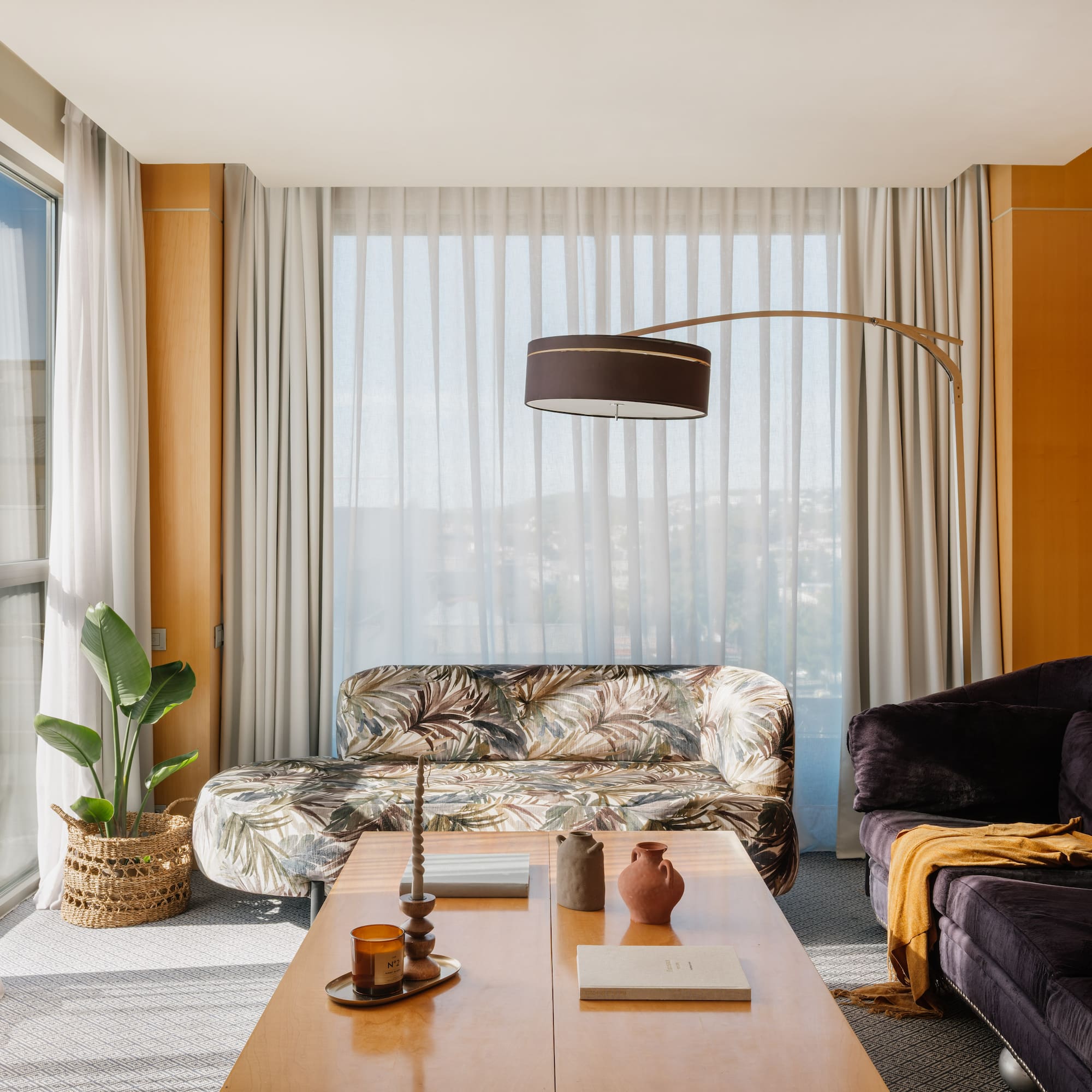 a living room with a couch and a coffee table