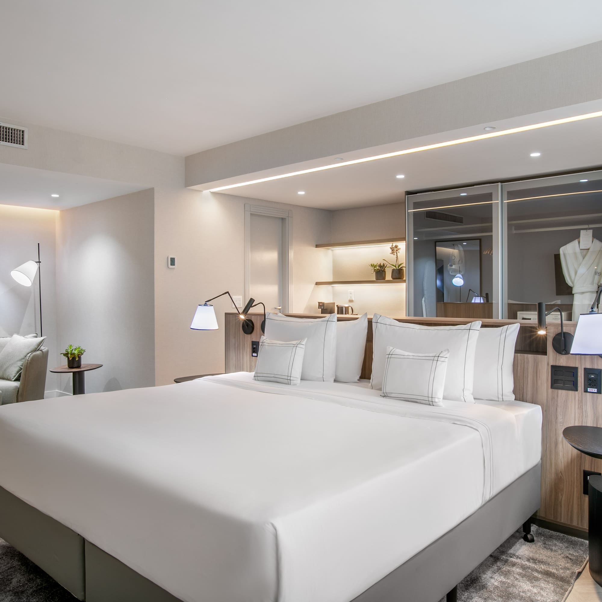 a room with a bed and a table