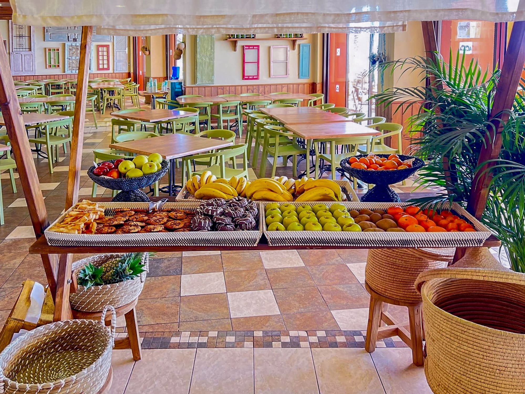 a table with fruit and vegetables
