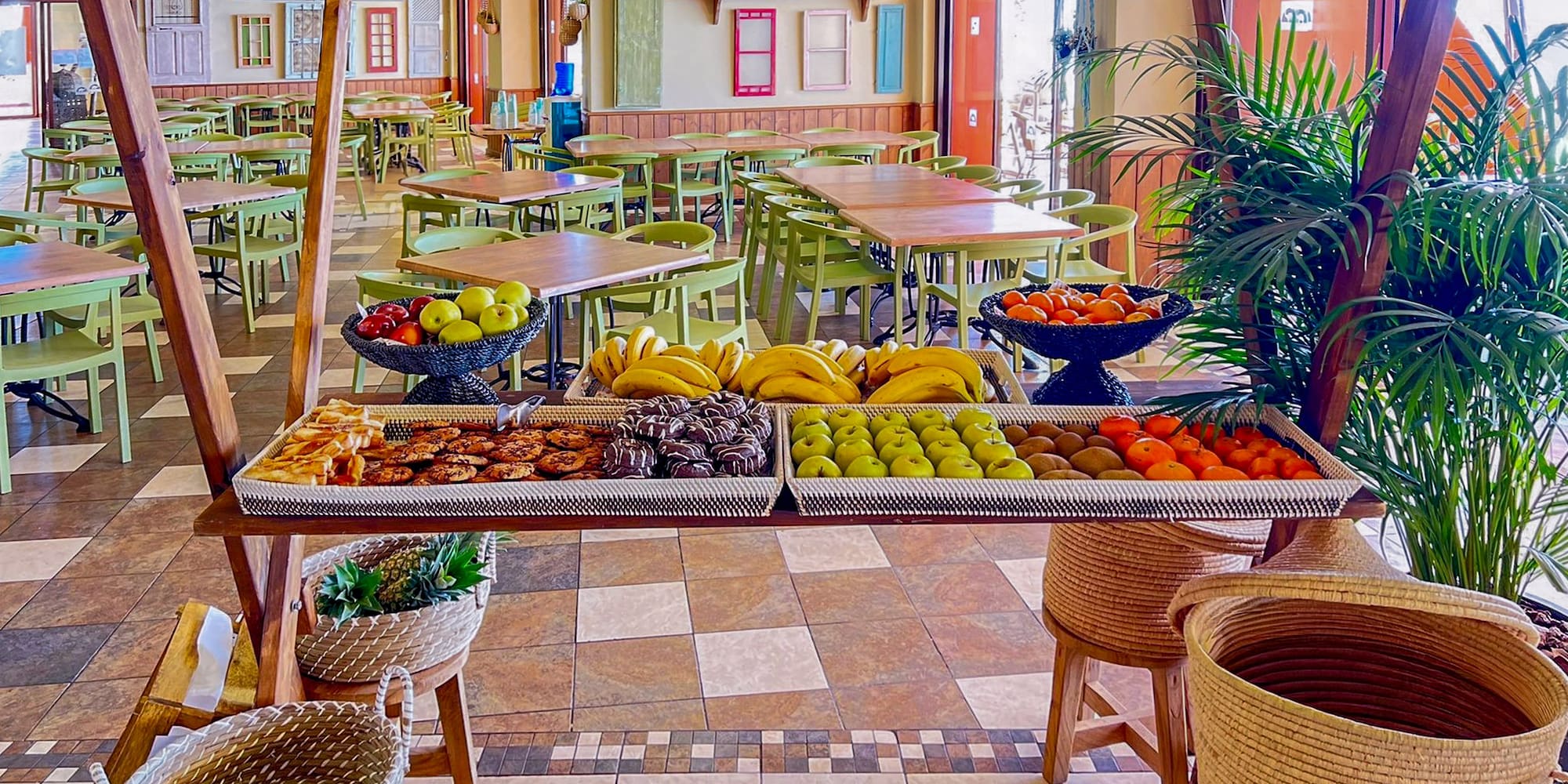 a table with fruit and vegetables