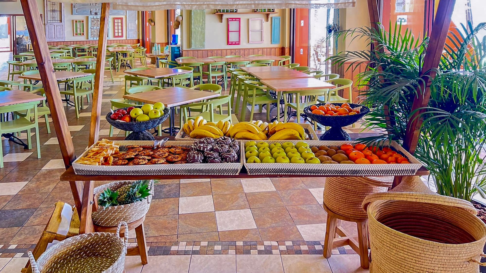 a table with fruit and vegetables