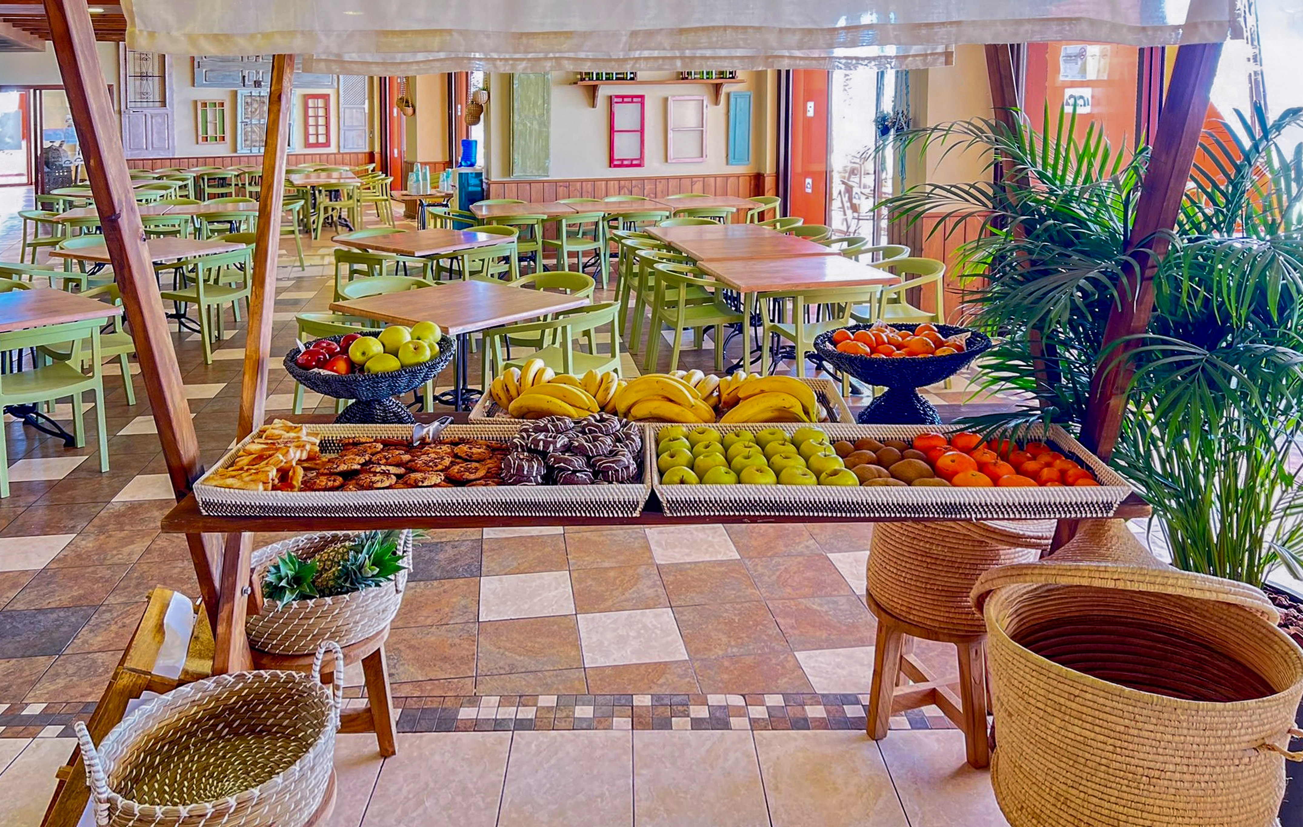 a table with fruit and vegetables