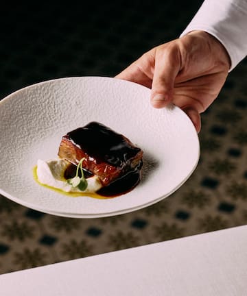 a hand holding a plate of food