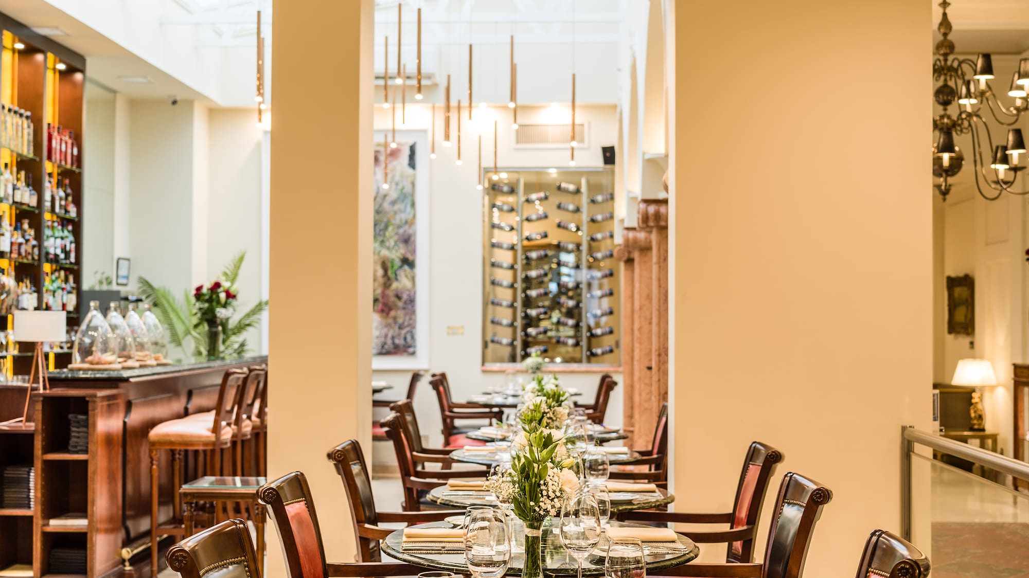 a restaurant with tables and chairs